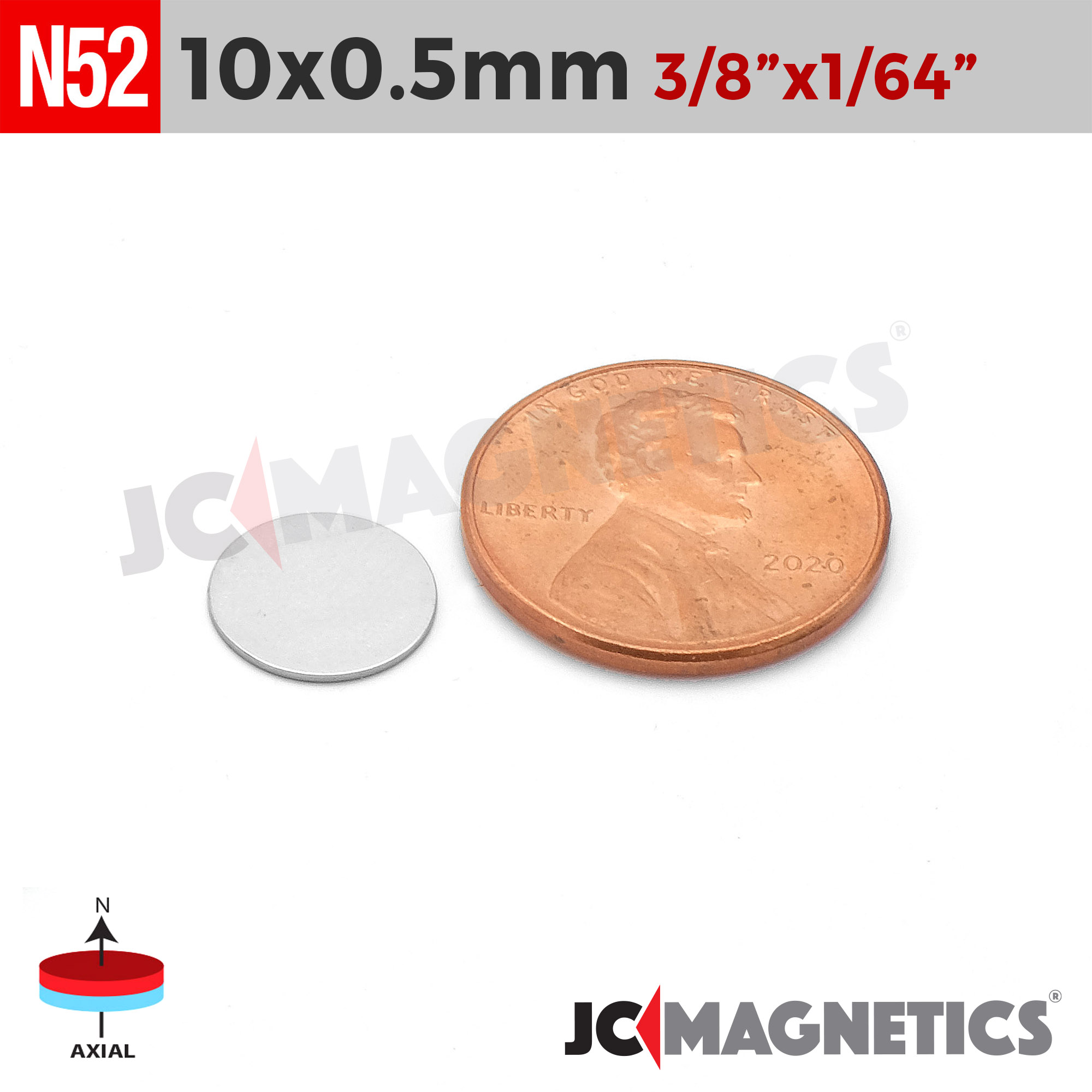 10mm x 0.5mm 25/64in x 1/64in N52 Þunnt diskur Neodymium segull 10x0.5mm - smámynd 2