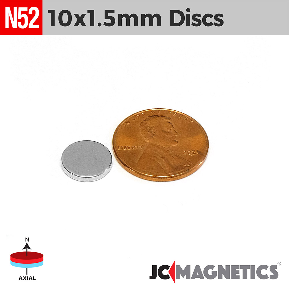 10mm x 1.5mm 25/64in x 1/16in N52 diskur Neodymium segull 10x1.5mm - smámynd 2