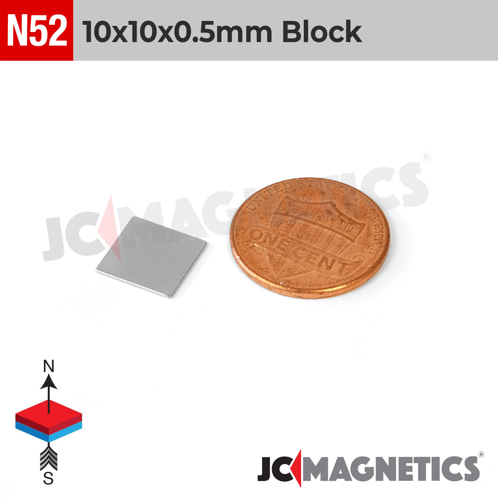 10mm x 10mm x 0.5mm N52 Þunnt Fernt kubbur Neodymium segull 10x10x0.5mm - smámynd 2