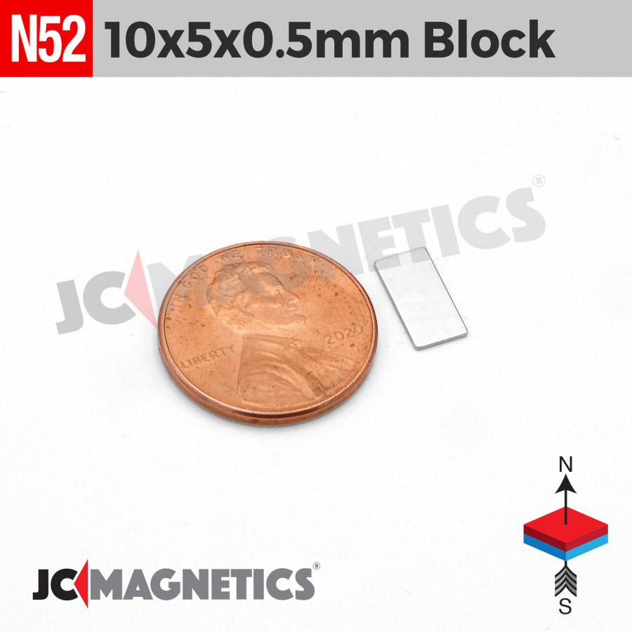 10mm x 5mm x 0.5mm N52 kubbur Neodymium segull 10x5x0.5mm - smámynd 2