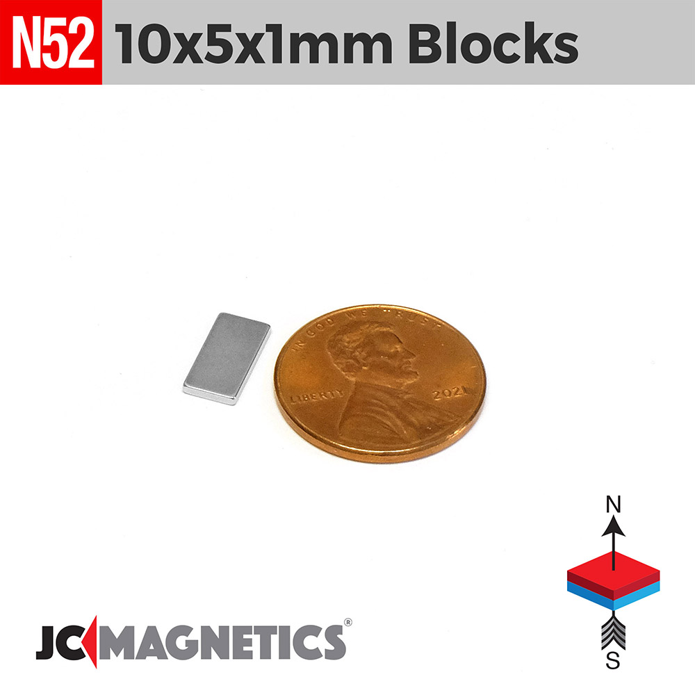 10mm x 5mm x 1mm N52 Þunnt kubbur Neodymium segull 10x5x1mm - smámynd 2