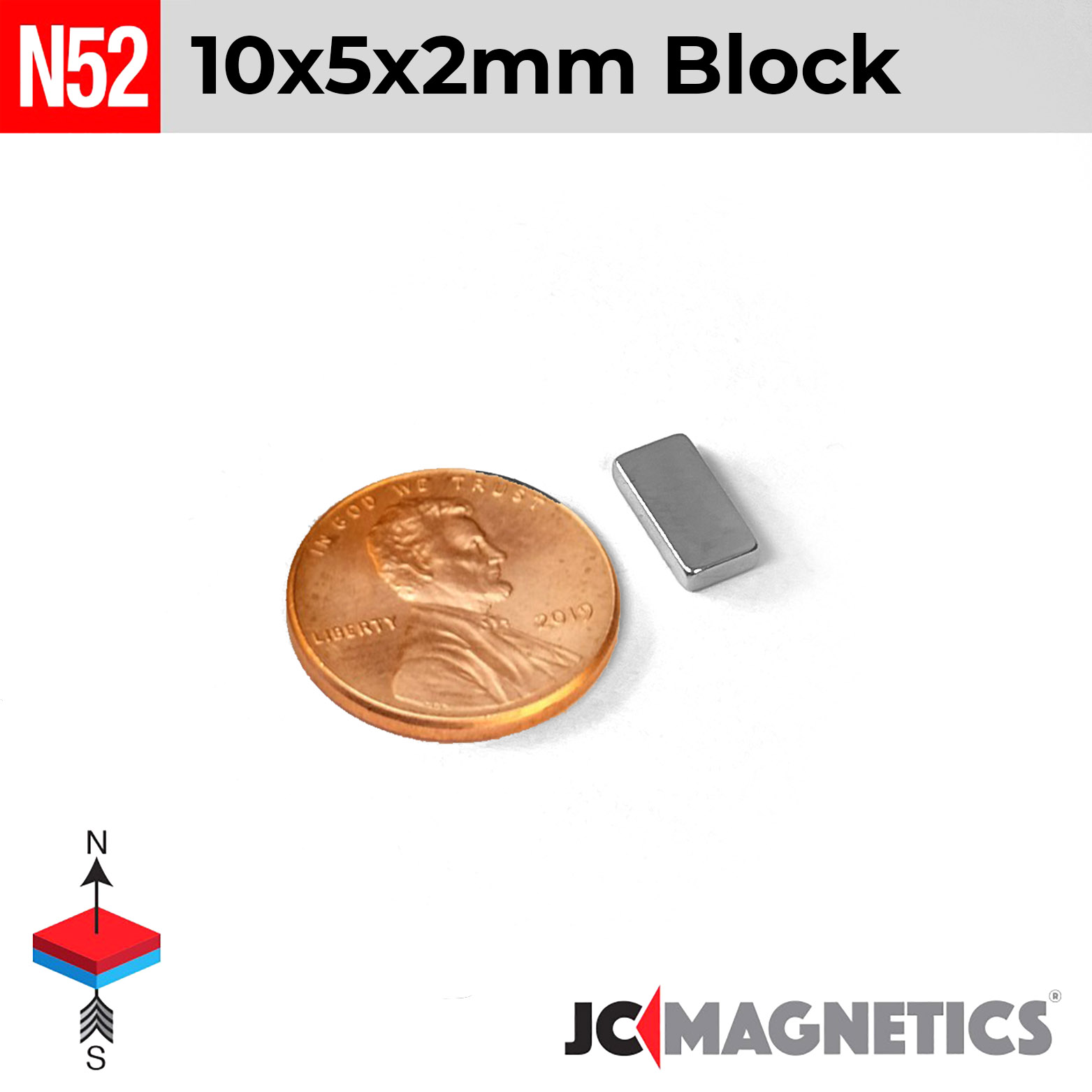 10mm x 5mm x 2mm N52 kubbur Neodymium segull 10x5x2mm - smámynd 2