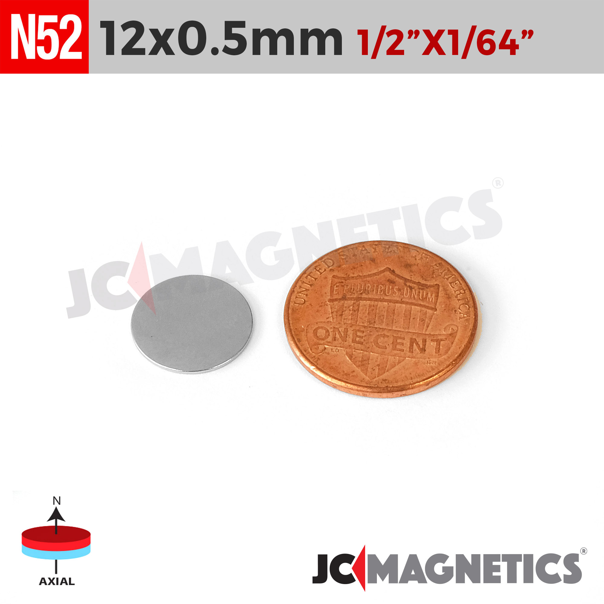 12mm x 0.5mm 15/32in x 1/64in N52 Þunnt diskur Neodymium segull 12x0.5mm - smámynd 2