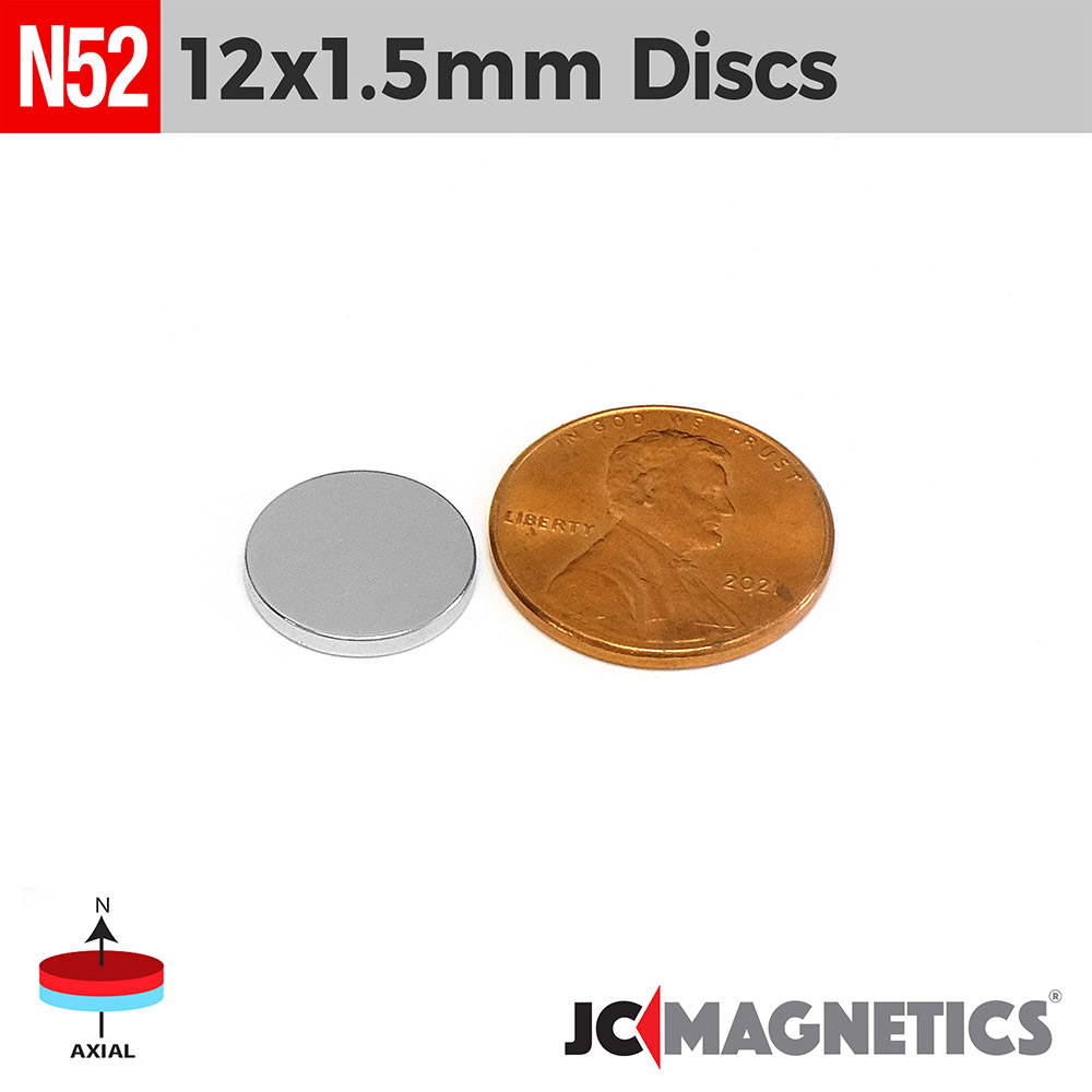 12mm x 1.5mm 19/32in x 1/16in N52 Þunnt diskur Neodymium segull 12x1.5mm - smámynd 2