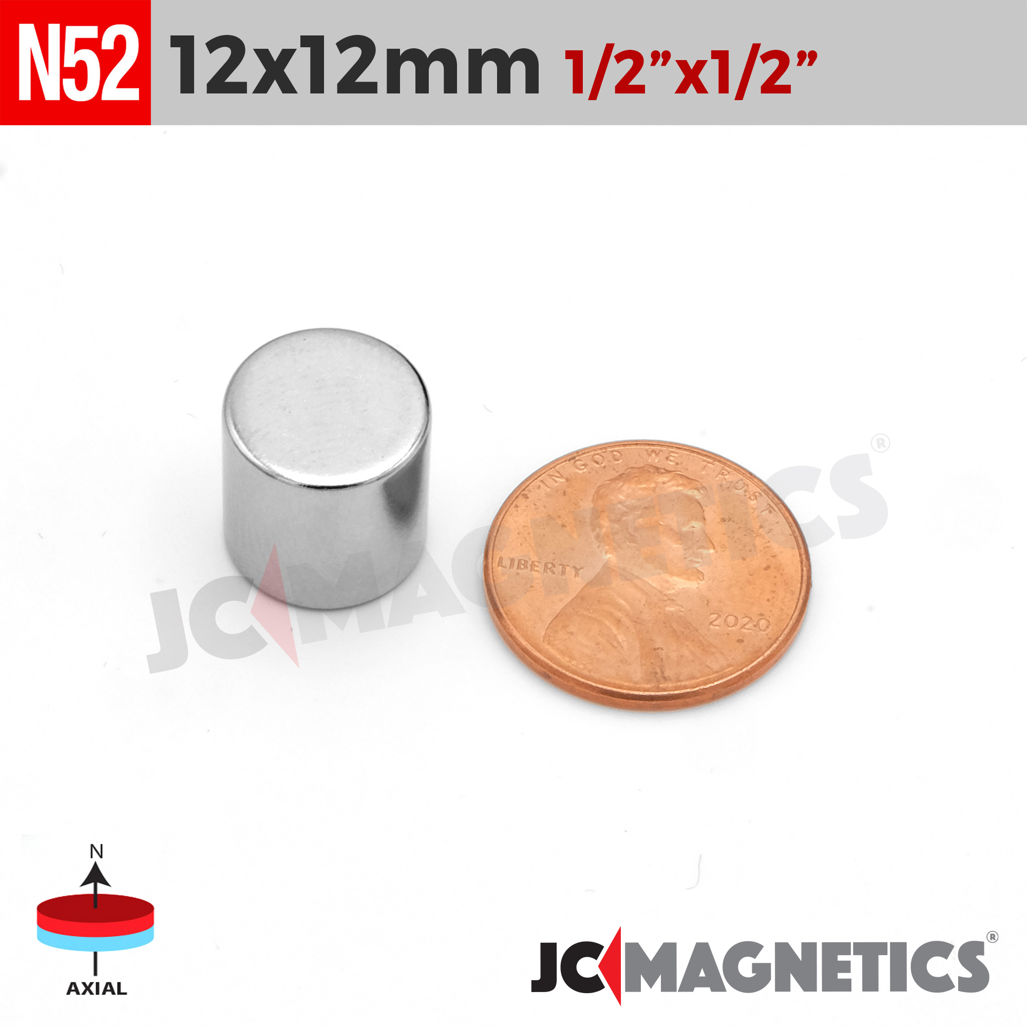 12mm x 12mm 15/32in x 15/32in N52 diskur Neodymium segull 12x12mm - smámynd 2
