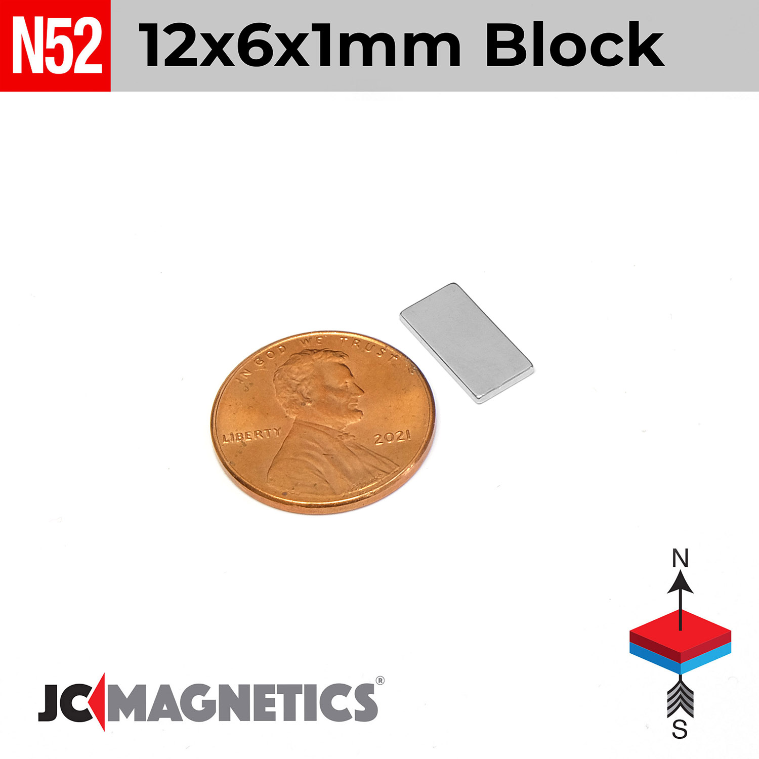 12mm x 6mm x 1mm N52 Þunnt Fernt kubbur Neodymium segull 12x6x1mm - smámynd 2
