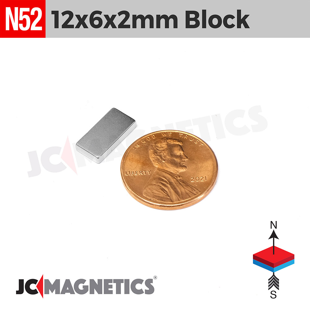 12mm x 6mm x 2mm N52 kubbur Neodymium segull 12x6x2mm - smámynd 2
