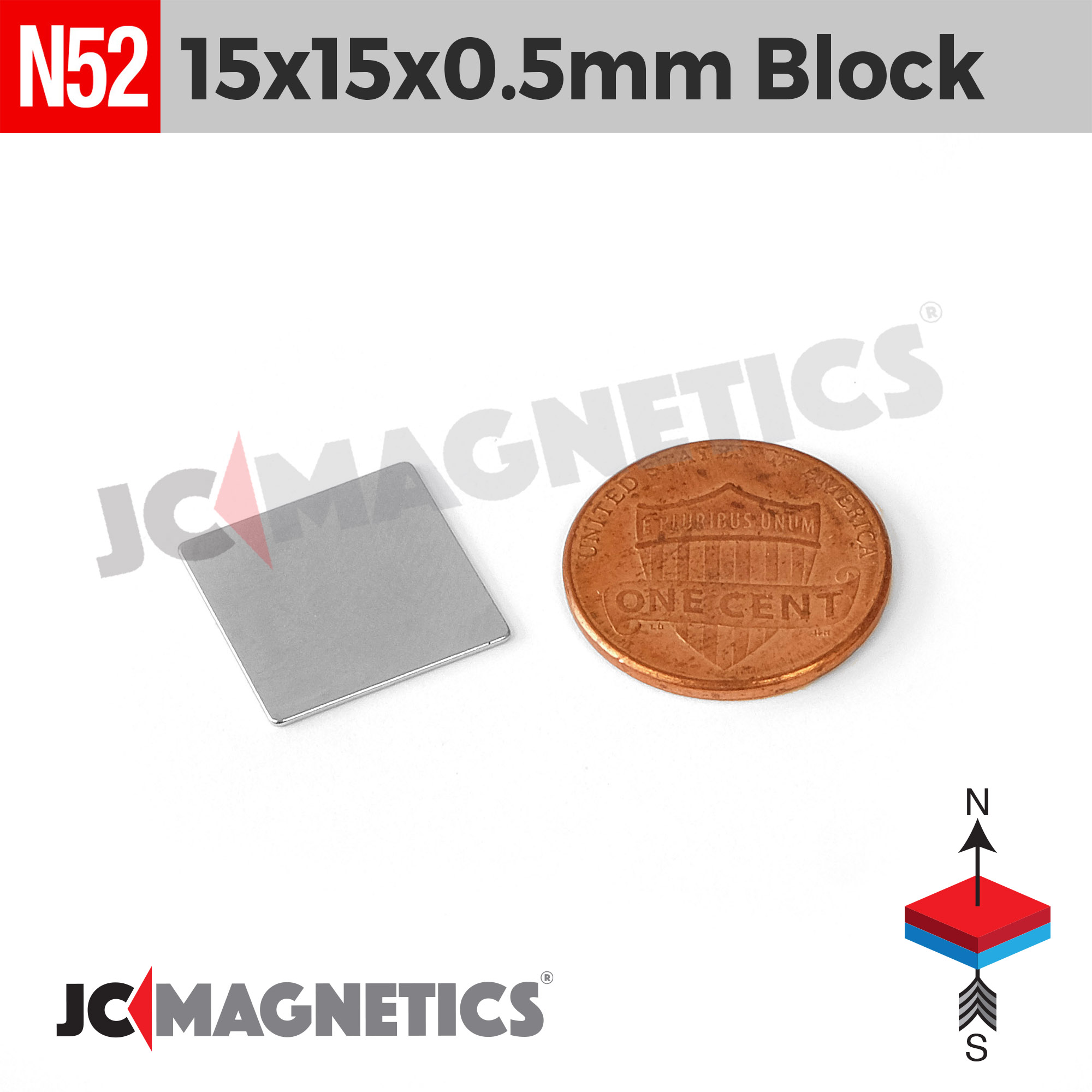 15mm x 15mm x 0.5mm N52 Þunnt Fernt kubbur Neodymium segull 15x15x0.5mm - smámynd 2
