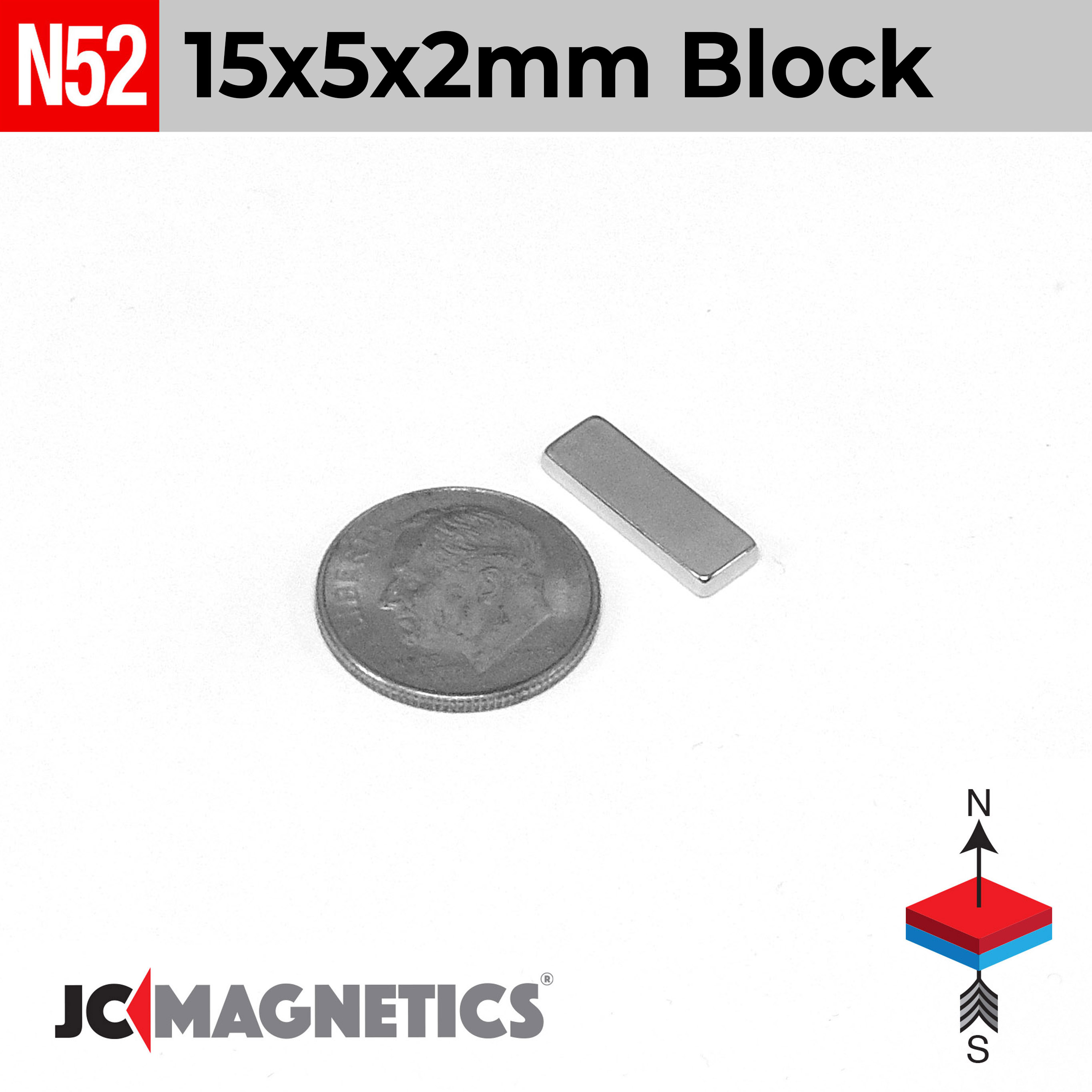 15mm x 5mm x 2mm N52 Þunnt kubbur Neodymium segull 15x5x2mm - smámynd 2