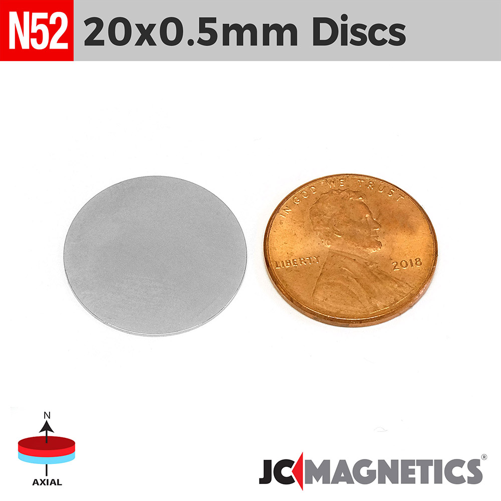 20mm x 0.5mm 19/64in x 1/64in N52 Þunnt diskur Neodymium segull 20x0.5mm - smámynd 2