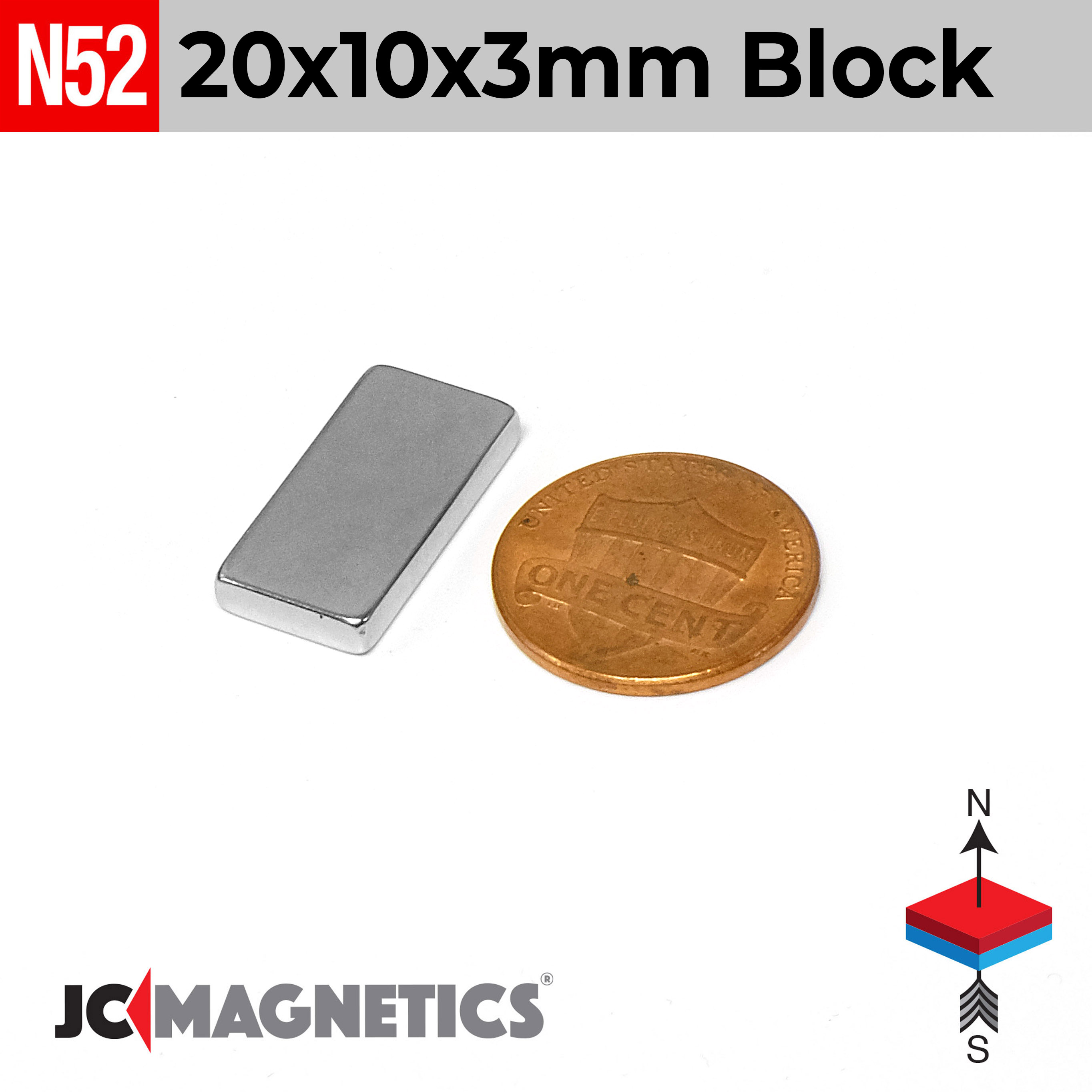 20mm x 10mm x 3mm N52 kubbur Neodymium segull 20x10x3mm - smámynd 2