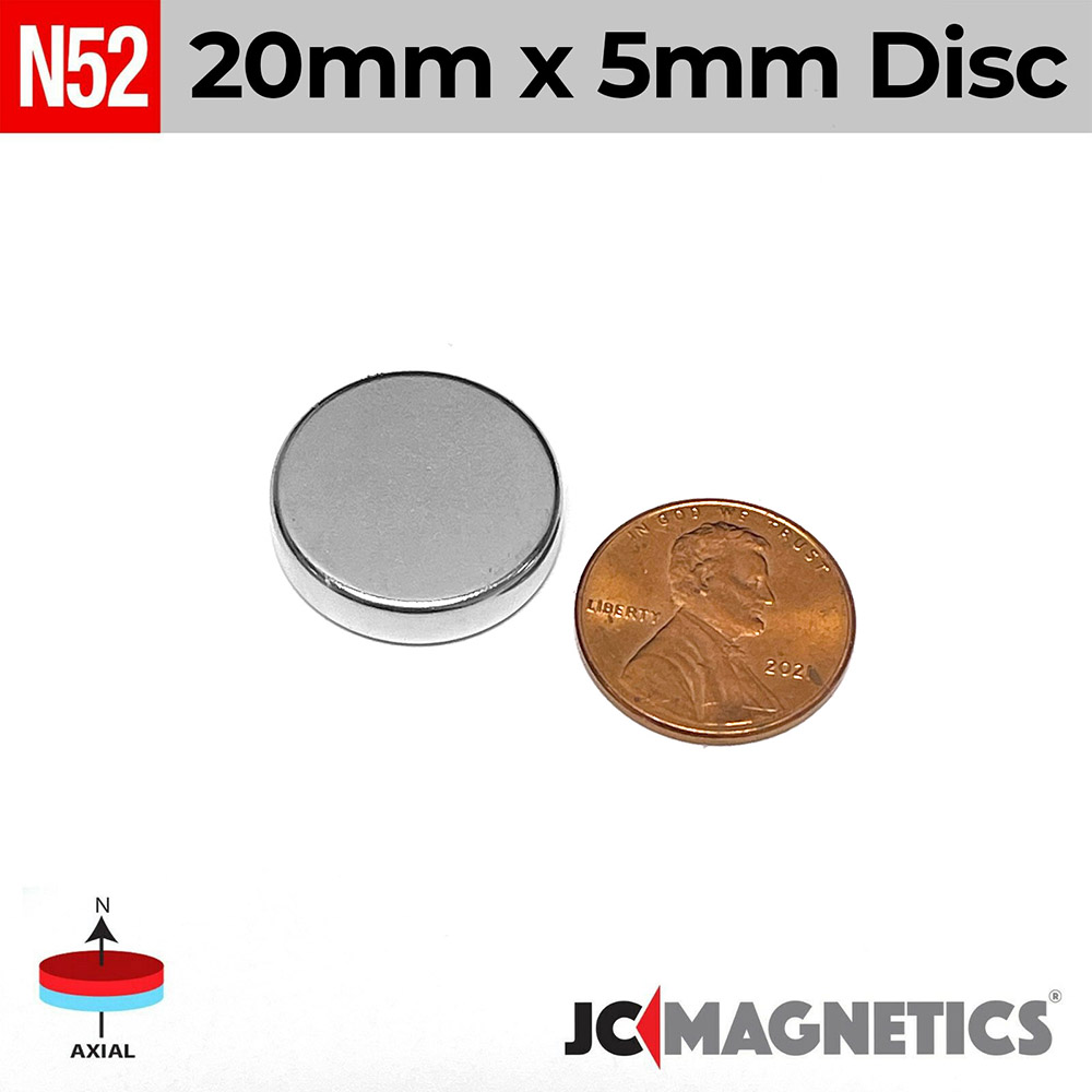 20mm x 5mm 25/32in x 13/64in N52 diskur Neodymium segull 20x5mm - smámynd 2