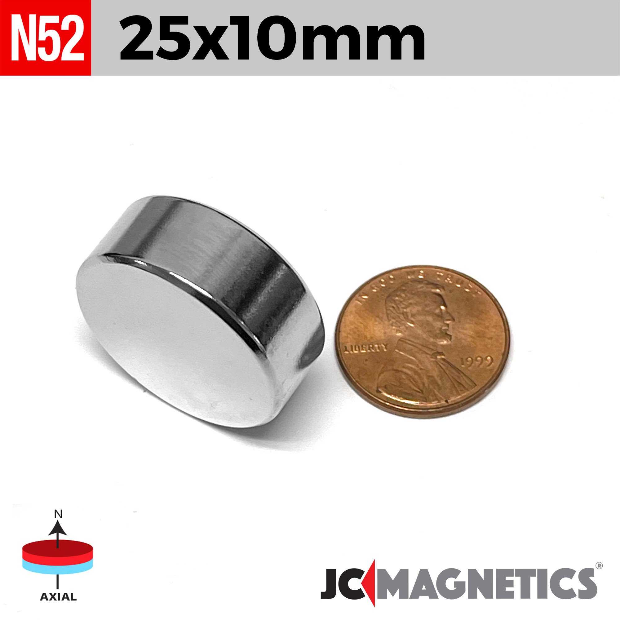 25mm x 10mm 63/64in x 25/64in N52 diskur Neodymium segull 25x10mm - smámynd 2