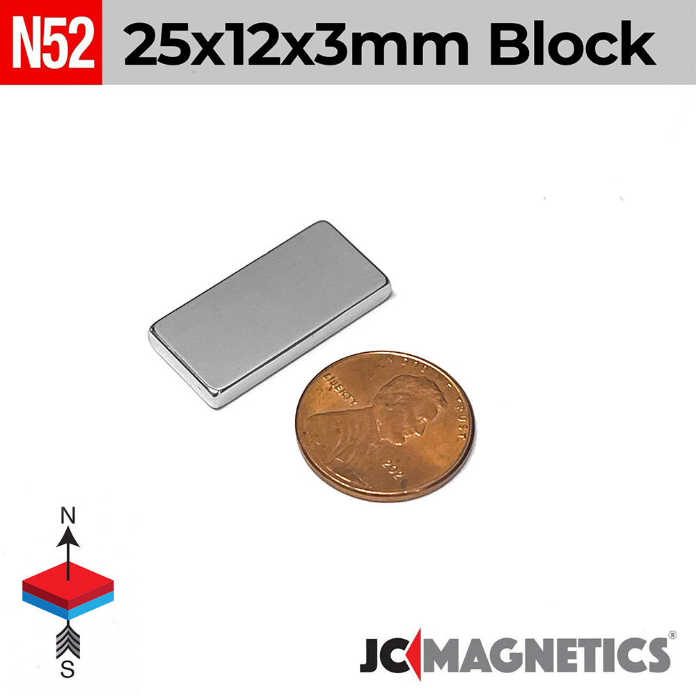 25mm x 12mm x 3mm N52 kubbur Neodymium segull 25x12x3mm - smámynd 2