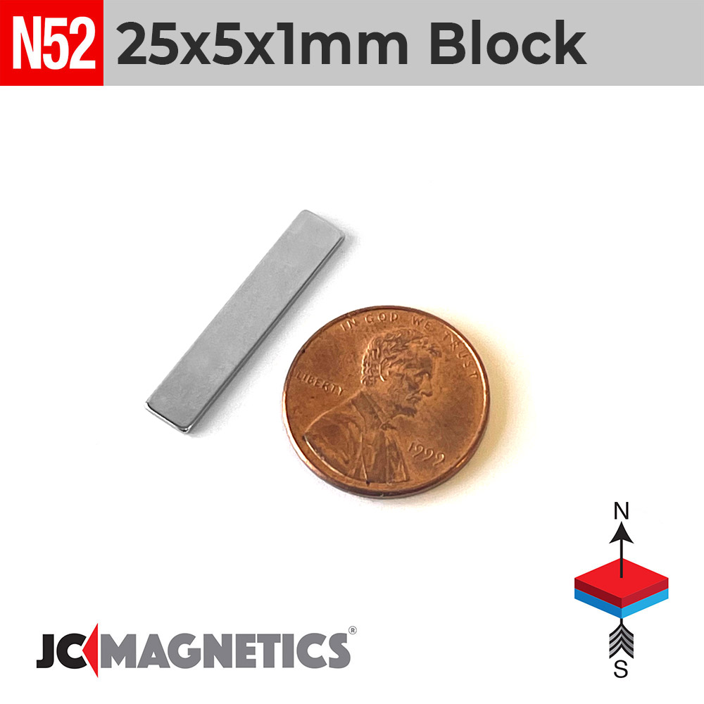 25mm x 5mm x 1mm N52 kubbur Neodymium segull 25x5x1mm - smámynd 2