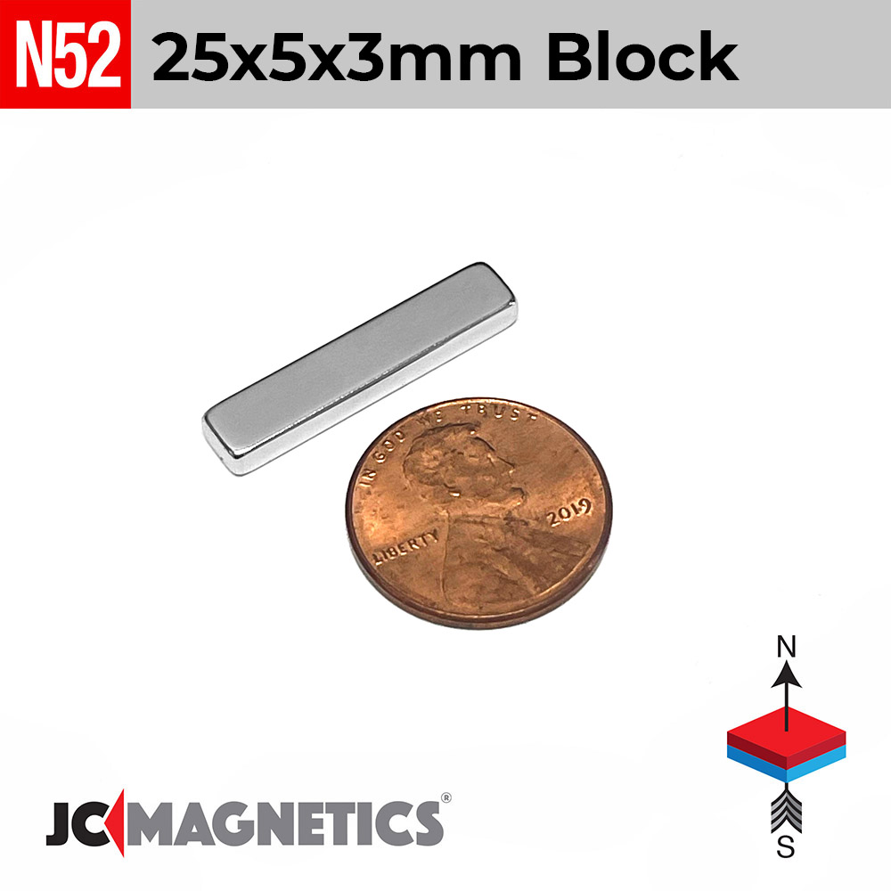 25mm x 5mm x 3mm N52 kubbur Neodymium segull 25x5x3mm - smámynd 2