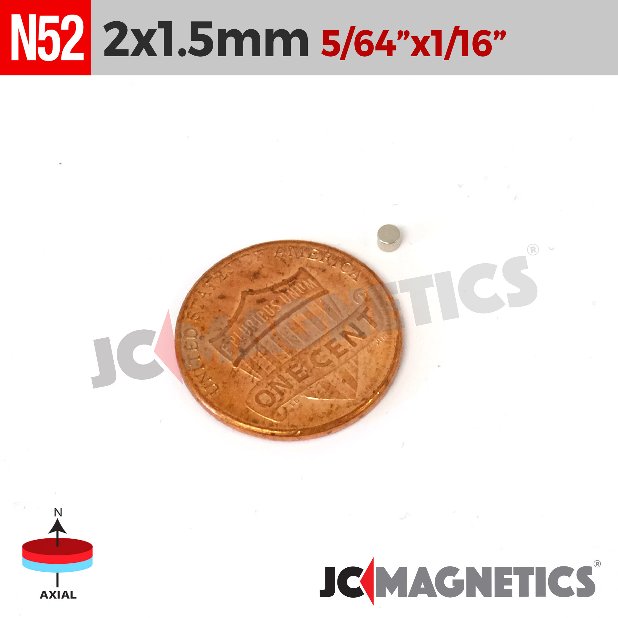 100pcs 2mm x 1.5mm 5/64in x 1/16in N52 diskur Neodymium segulls 2x1.5mm - smámynd 2