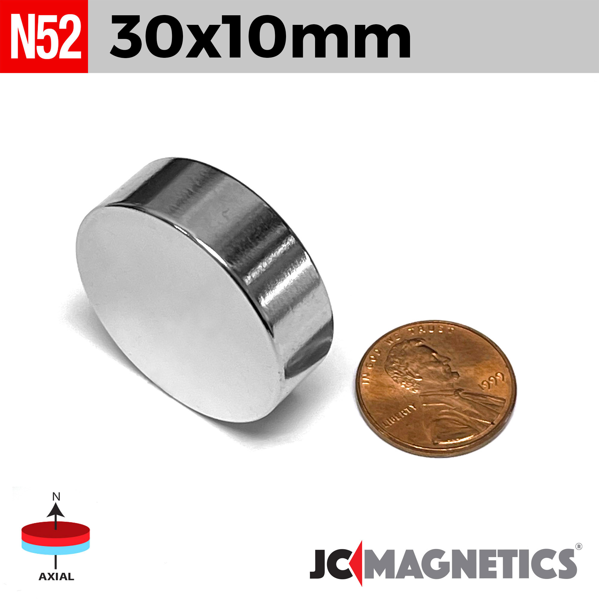 30mm x 10mm 1" 3/16" x 25/64in N52 diskur Neodymium segull 30x10mm - smámynd 2