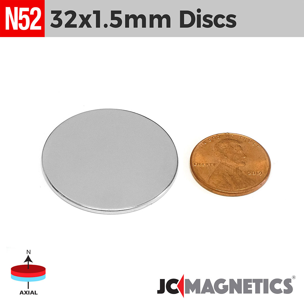 32mm x 1.5mm - 1.26in x 1/16in N52 Kringlótt diskur Neodymium segull 32x1.5mm - smámynd 2