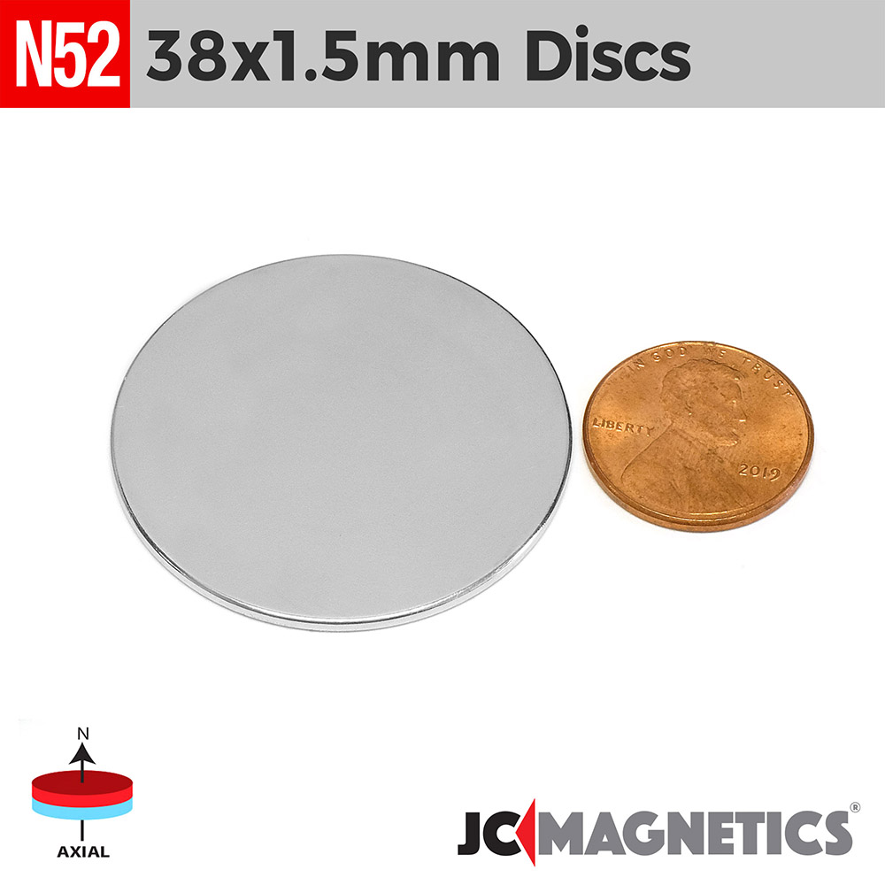 38mm x 1.5mm - 1.5in x 1/16in N52 Kringlótt diskur Neodymium segull 38x1.5mm - smámynd 2