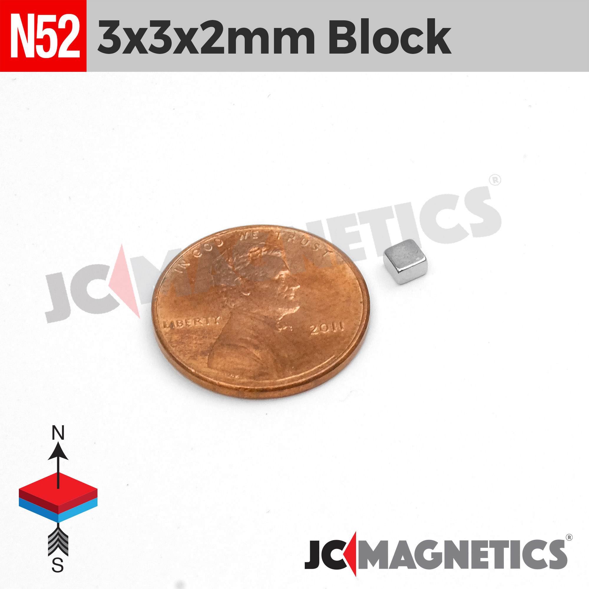 3mm x 3mm x 2mm 1/8in x 1/8in x 5/64in N52 Neodymium Fernt Magnet kubbur 3x3x2mm - smámynd 2