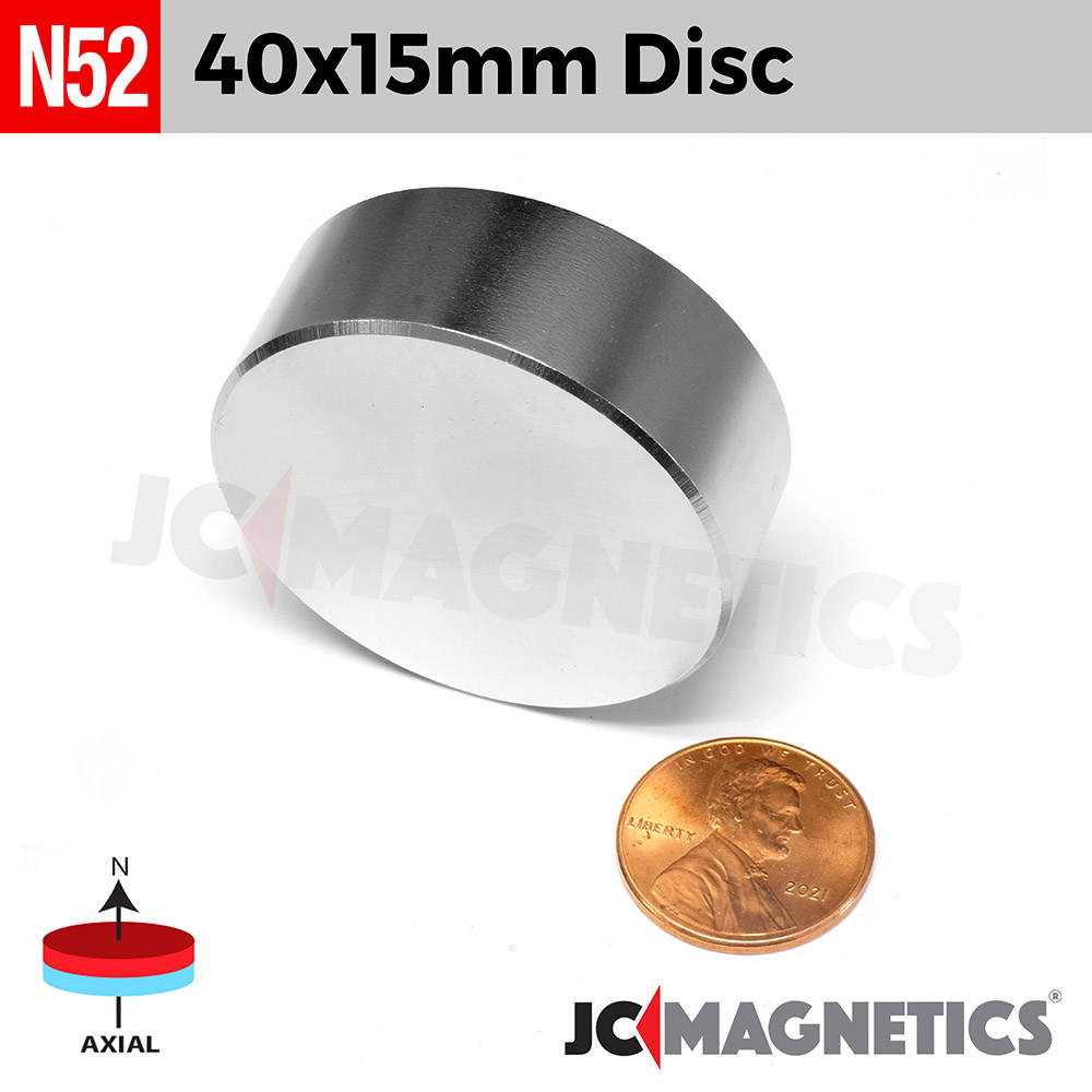 40mm x 15mm N52 Rare Earth Öflugt Neodymium segull diskur 40x15mm - smámynd 2