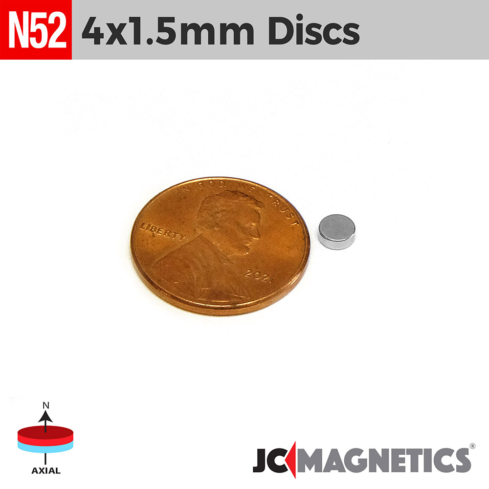 4mm x 1.5mm 5/32in x 1/16in N52 Neodymium segull diskur 4x1.5mm - smámynd 2