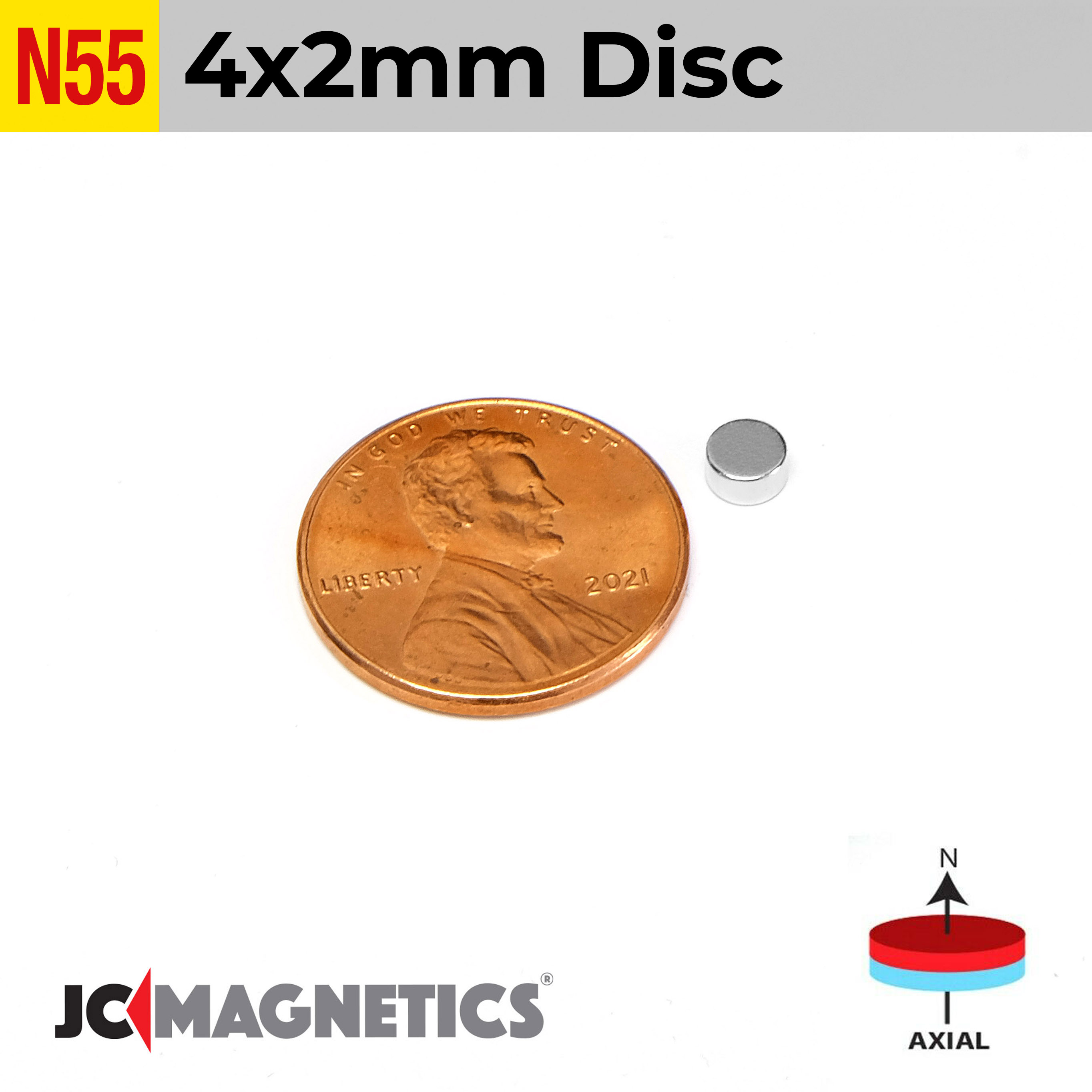4mm x 2mm 5/32" x 5/64" N55 Neodymium segull diskur 4x2mm - smámynd 2