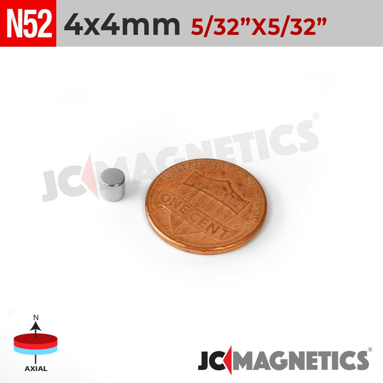 4mm x 4mm 5/32in x 5/32in N52 diskur sívalningur Neodymium segull 4x4mm - smámynd 2