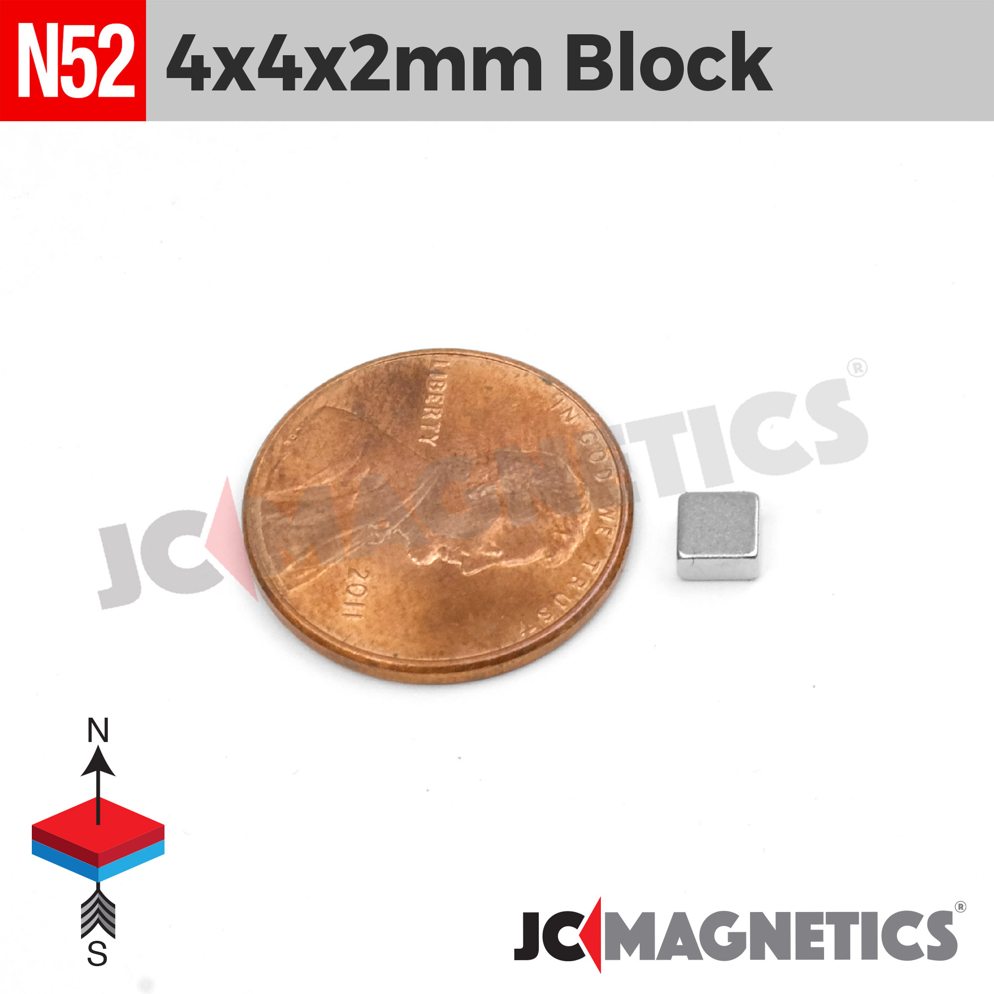 4mm x 4mm x 2mm N52 Fernt kubbur Neodymium segull 4x4x2mm - smámynd 2