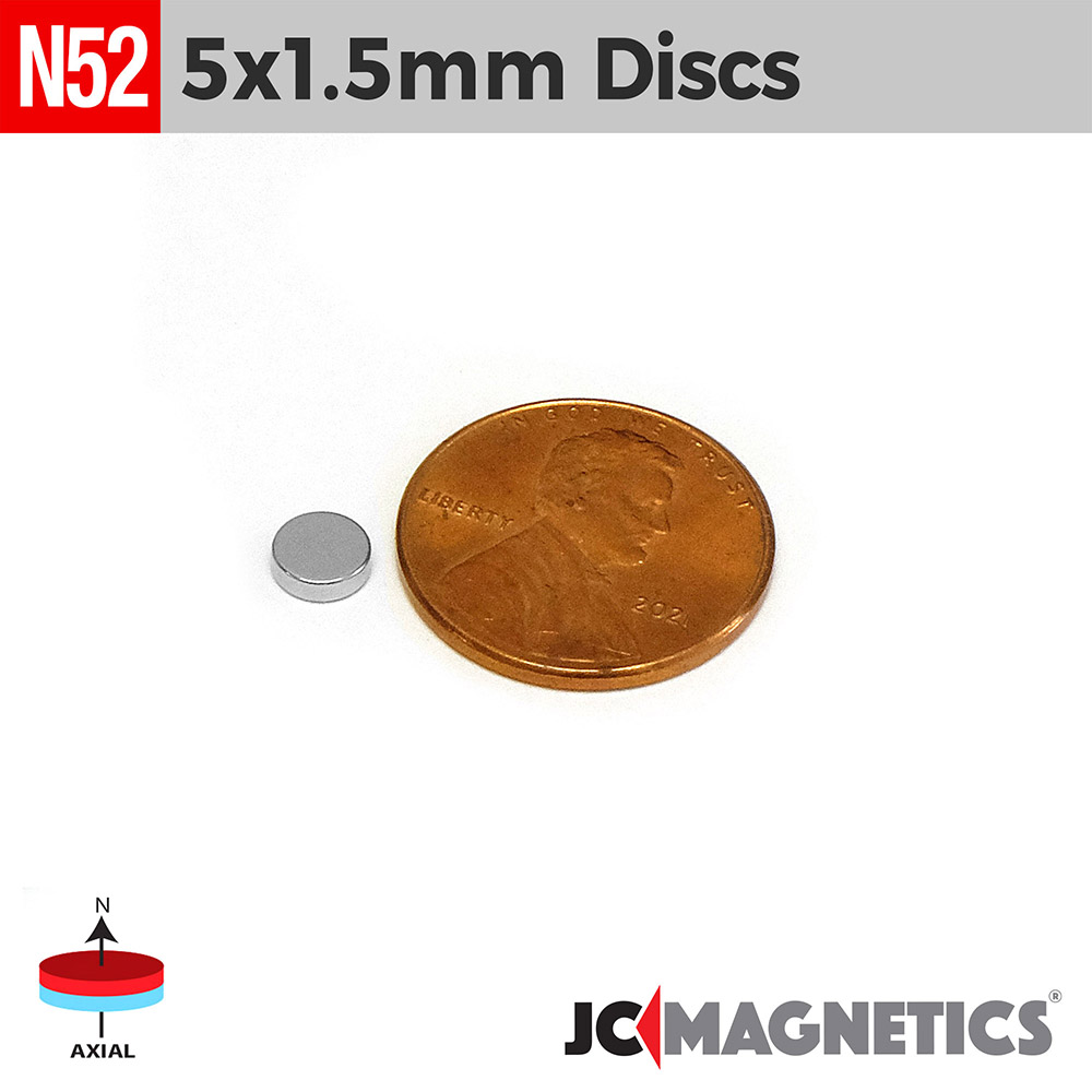 5mm x 1.5mm 15/64in x 1/16in N52 Þunnt diskur Neodymium segull 5x1.5mm - smámynd 2