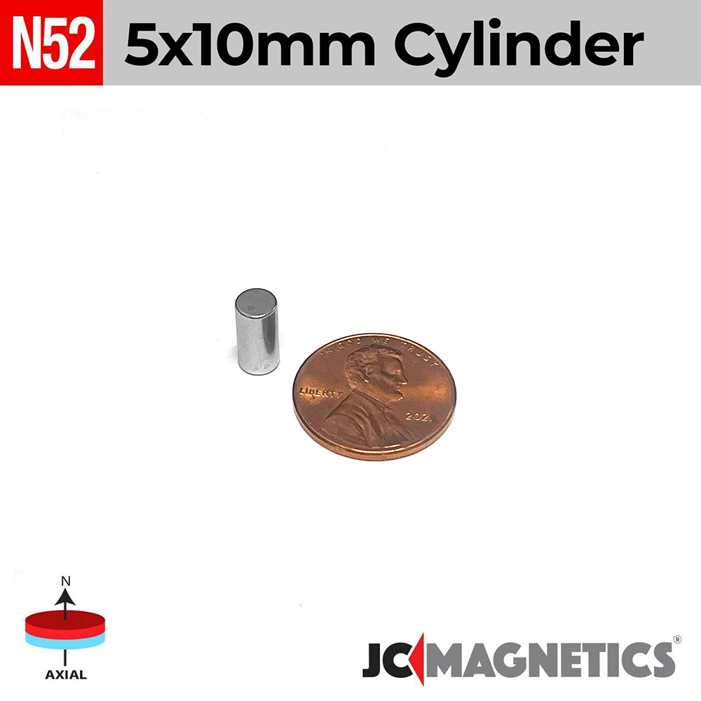 5mm x 10mm 13/64in x 25/64in N52 sívalningur Neodymium segull 5x10mm - smámynd 2