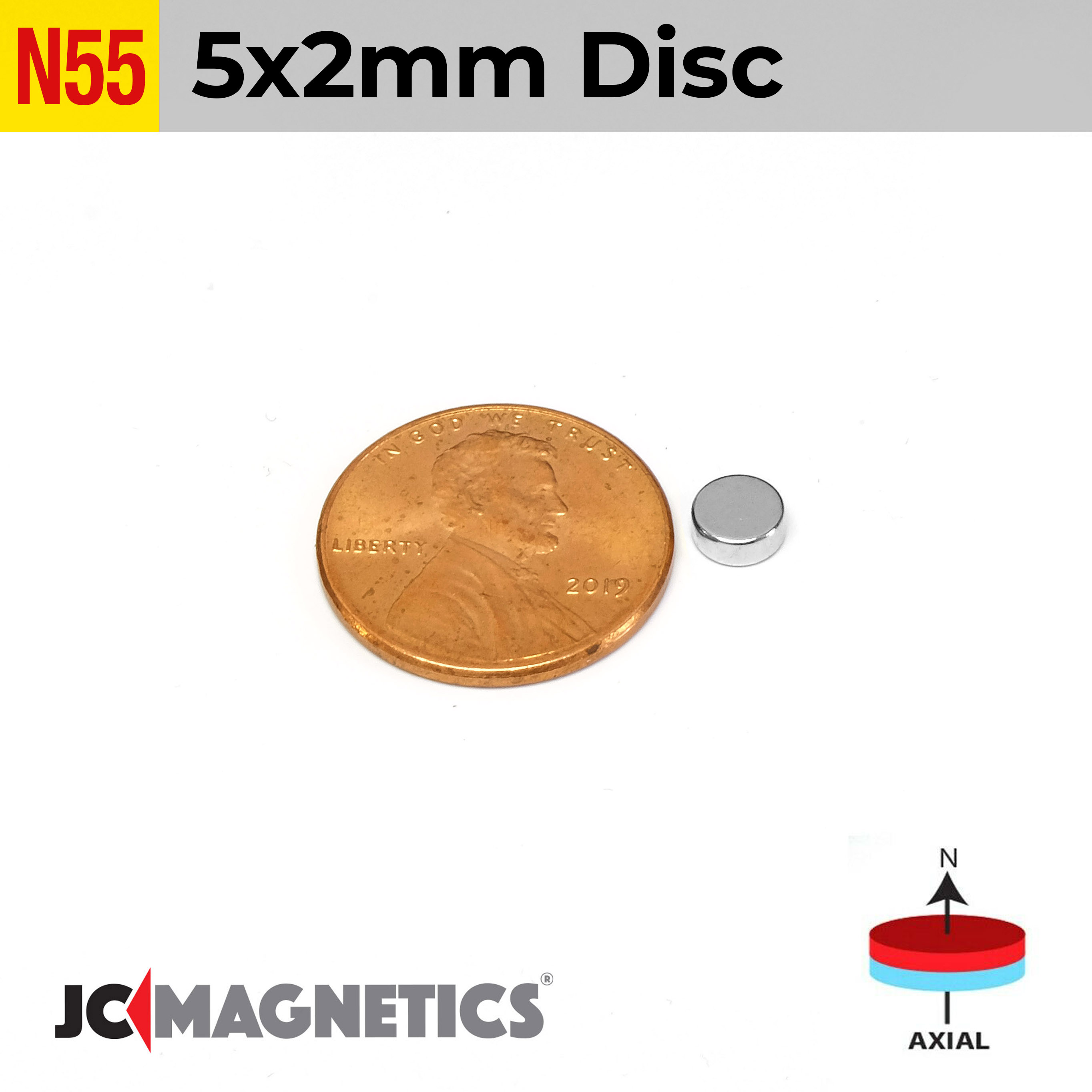 5mm x 2mm 13/64in x 5/64in N55 diskur Neodymium segull 5x2mm - smámynd 2