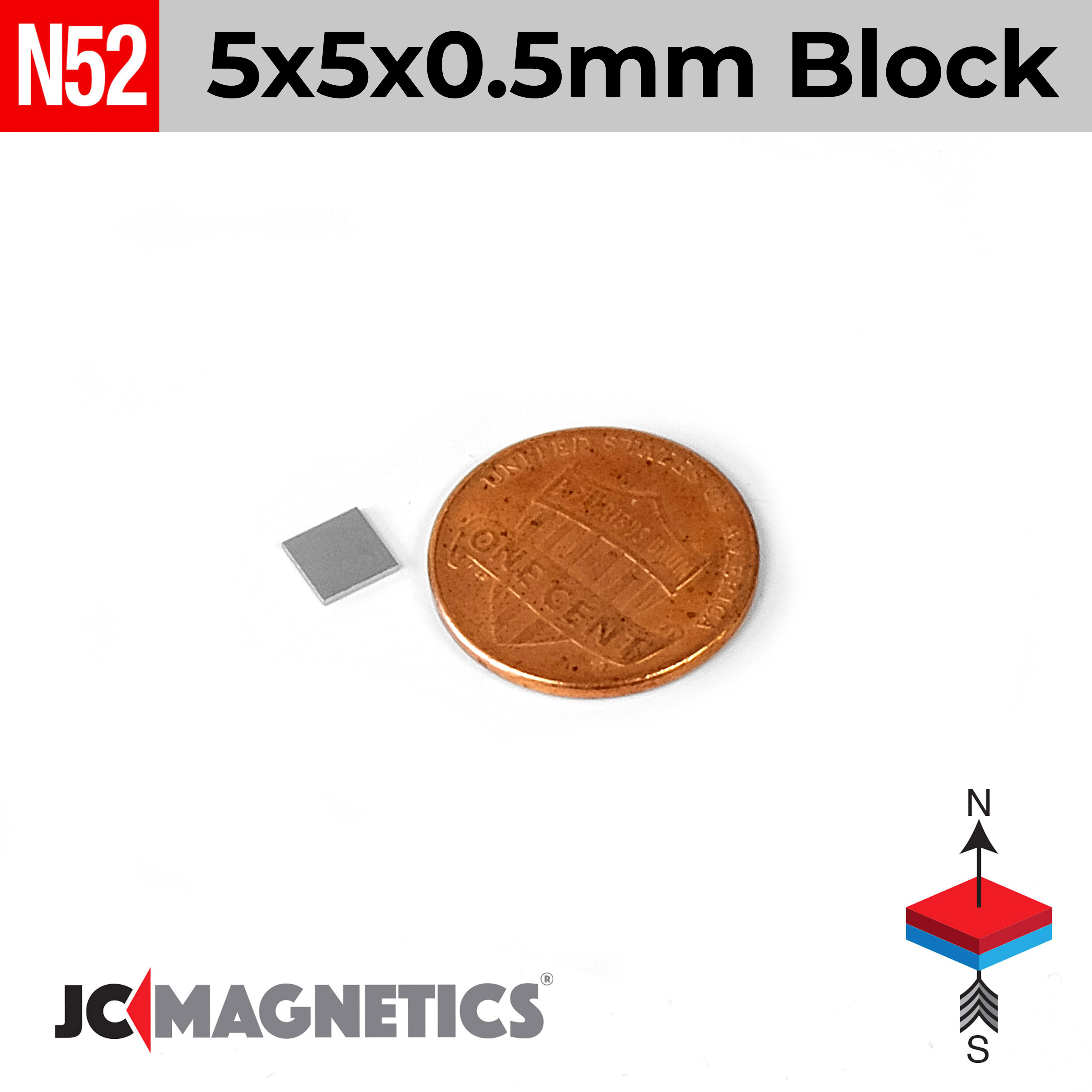 5mm x 5mm x 0.5mm N52 Þunnt Fernt kubbur Neodymium segull 5x5x0.5mm - smámynd 2