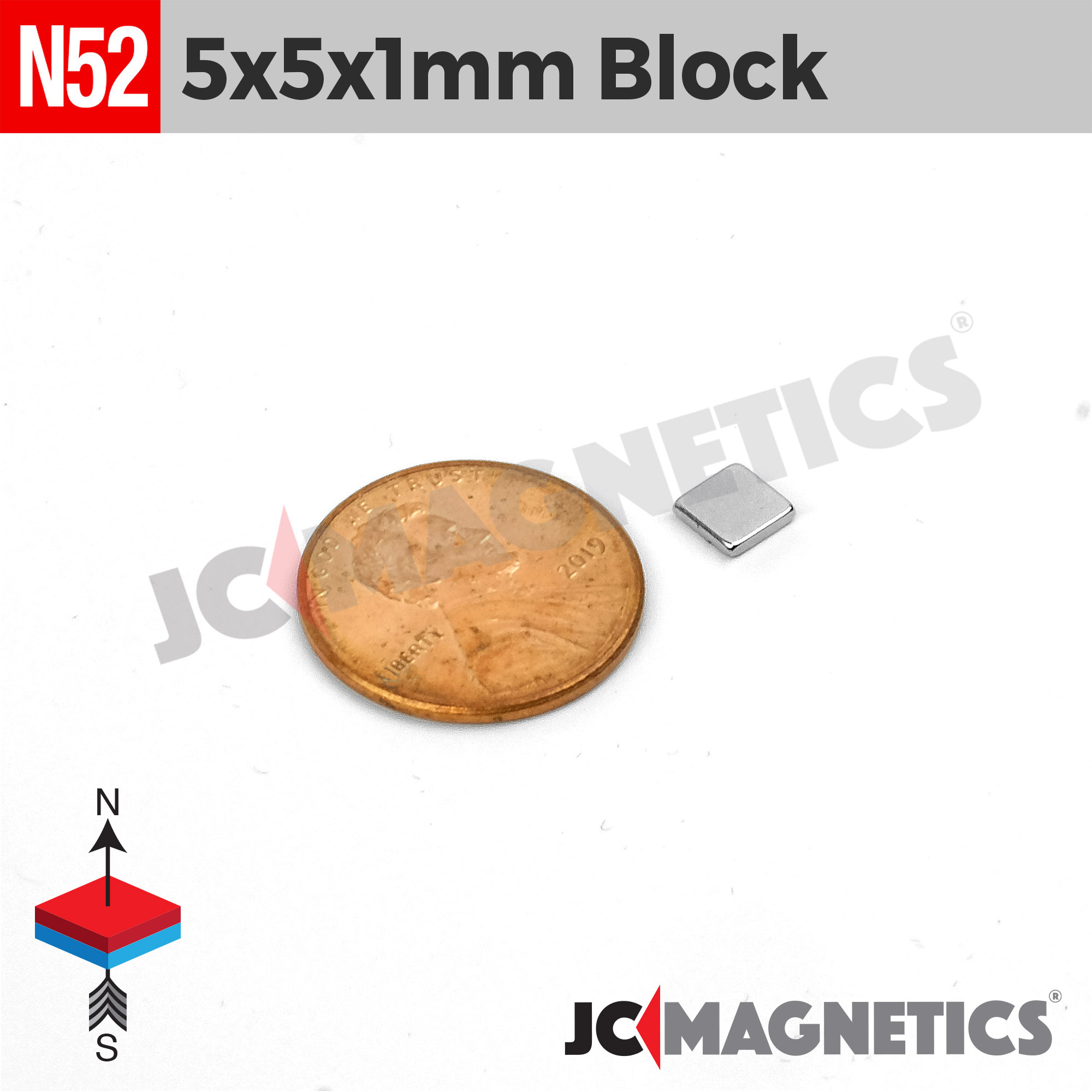5mm x 5mm x 1mm N52 Þunnt Fernt kubbur Neodymium segull 5x5x1mm - smámynd 2