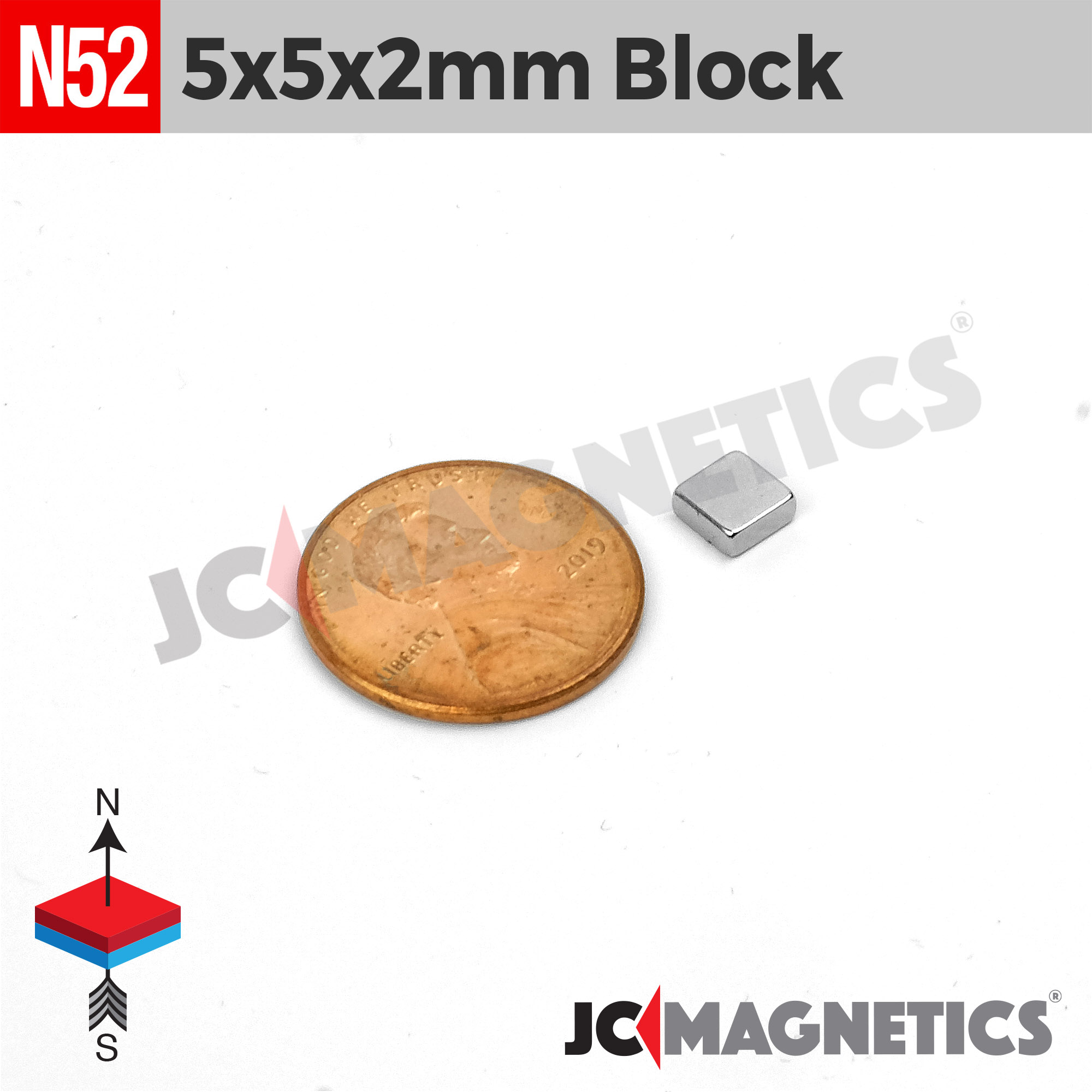 5mm x 5mm x 2mm N52 Fernt kubbur Neodymium segull 5x5x2mm - smámynd 2