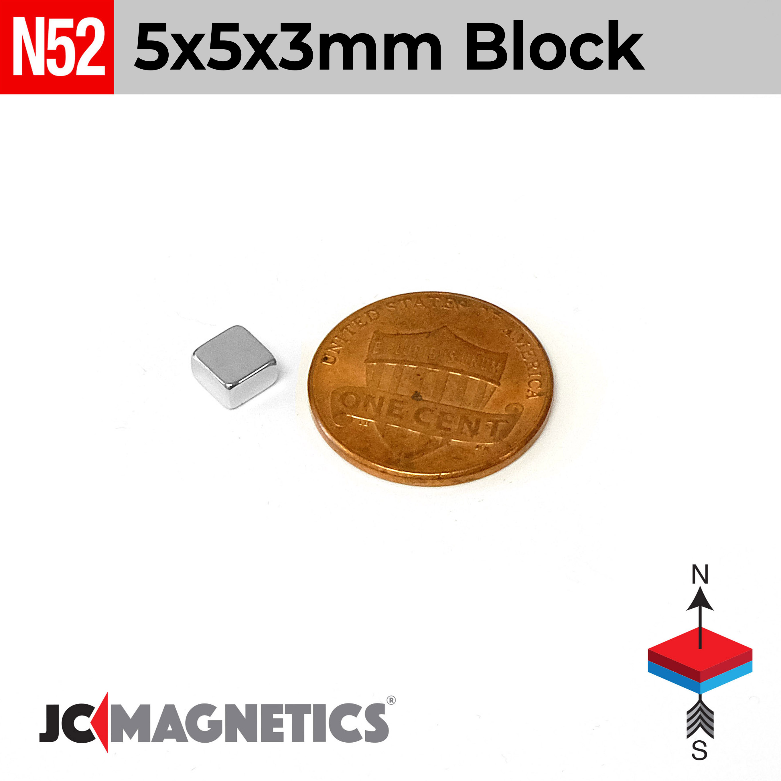 5mm x 5mm x 3mm N52 Fernt kubbur Neodymium segull 5x5x3mm - smámynd 2