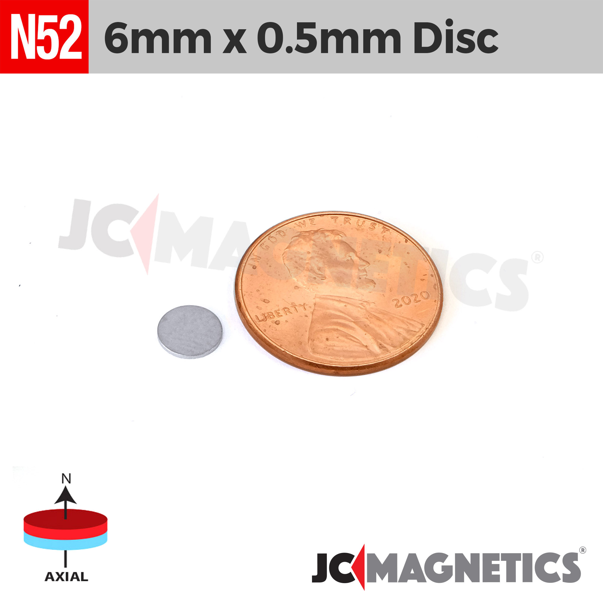 6mm x 0.5mm 15/64in x 1/64in N52 Þunnt diskur Neodymium segull 6x0.5mm - smámynd 2