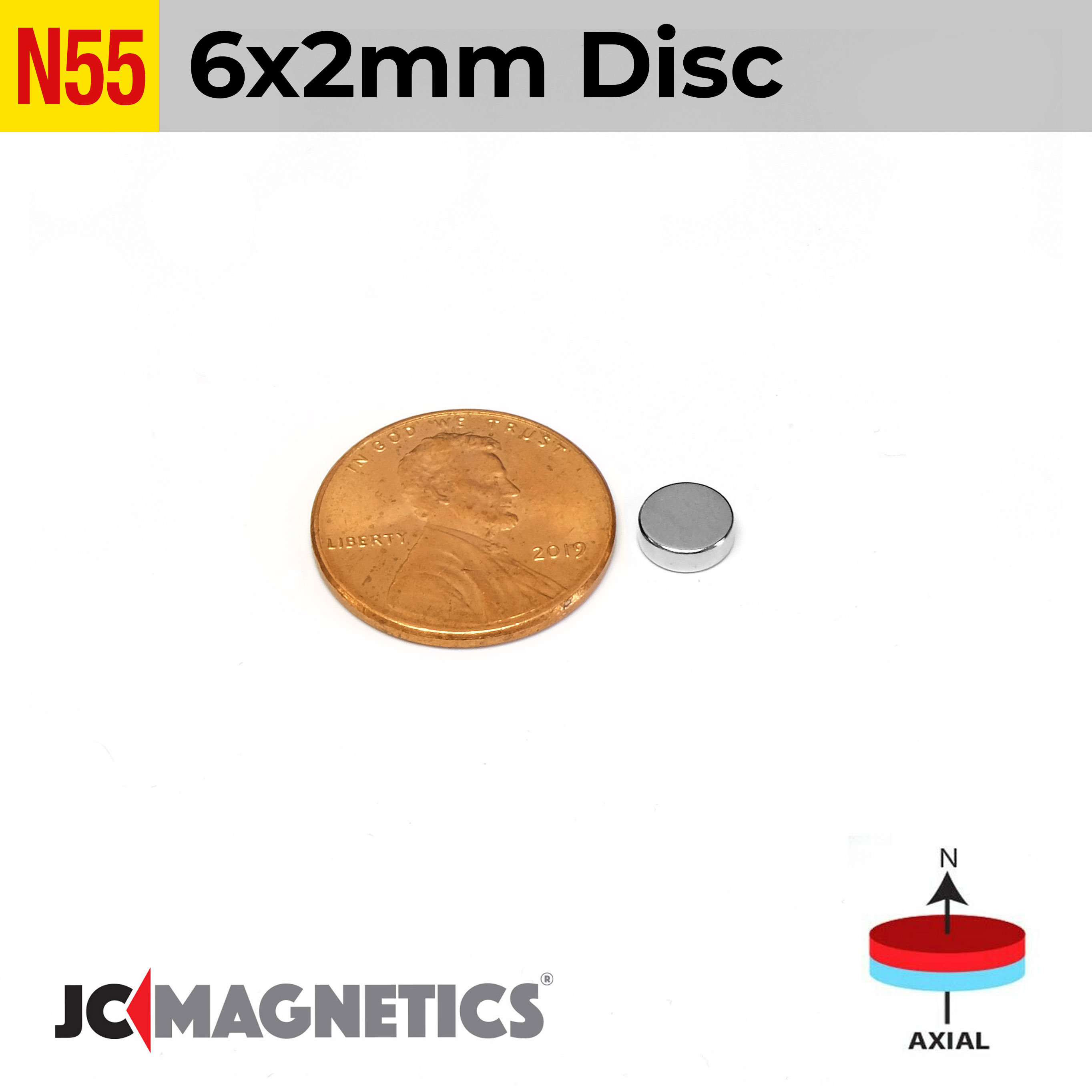 6mm x 2mm 15/64in x 5/64in N55 diskur Neodymium segull 6x2mm - smámynd 2