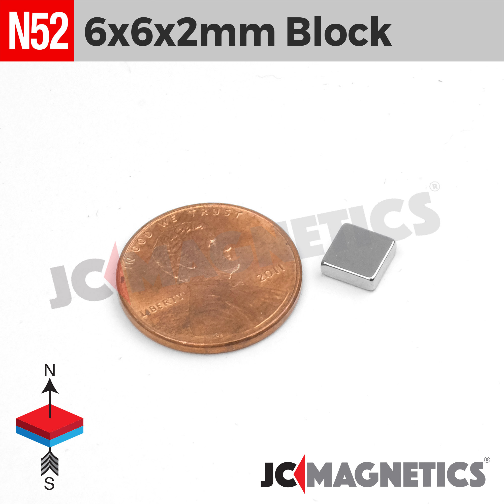6mm x 6mm x 2mm N52 Fernt kubbur Neodymium segull 6x6x2mm - smámynd 2