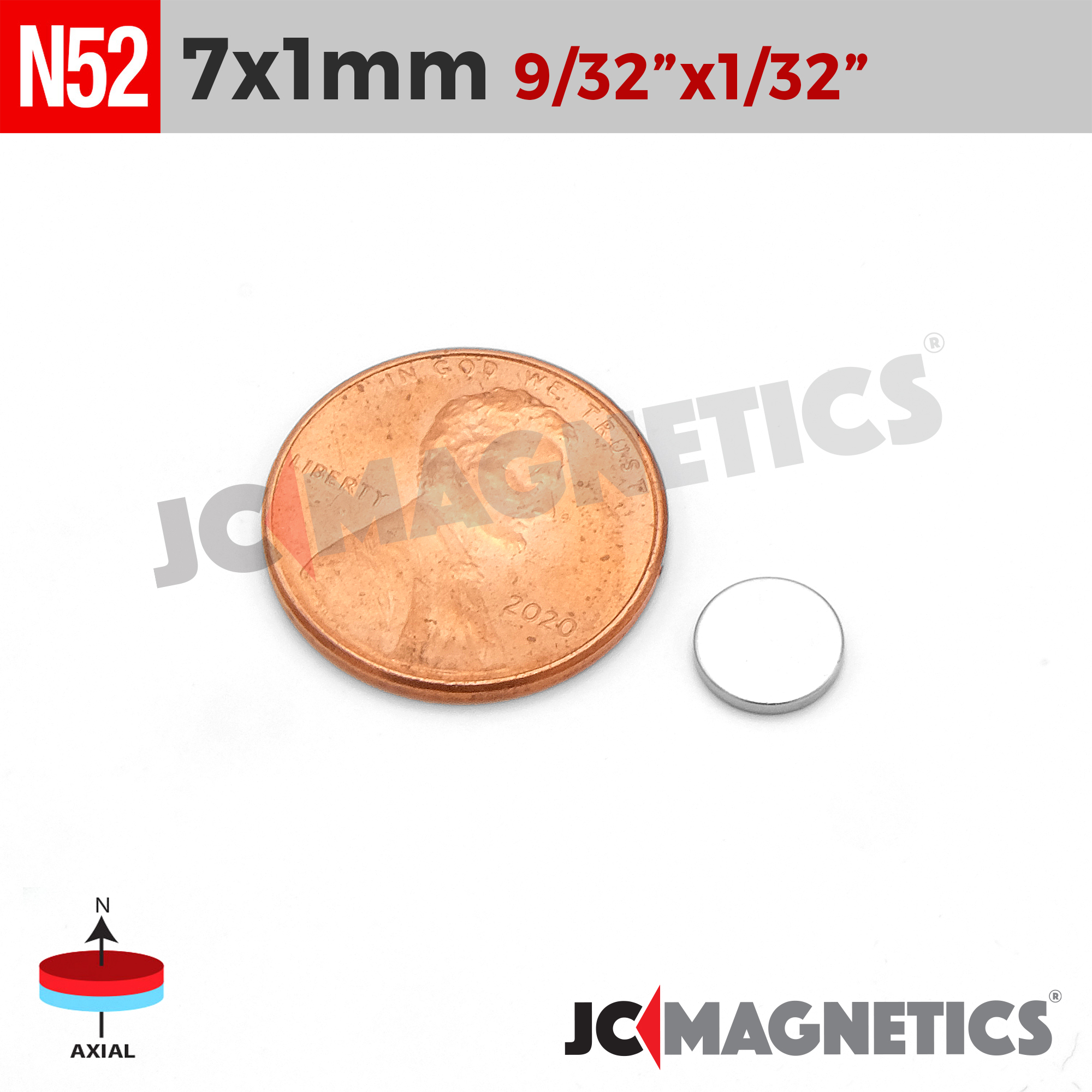 7mm x 1mm 9/32in x 1/32in N52 Þunnt diskur Neodymium segull 7x1mm - smámynd 2