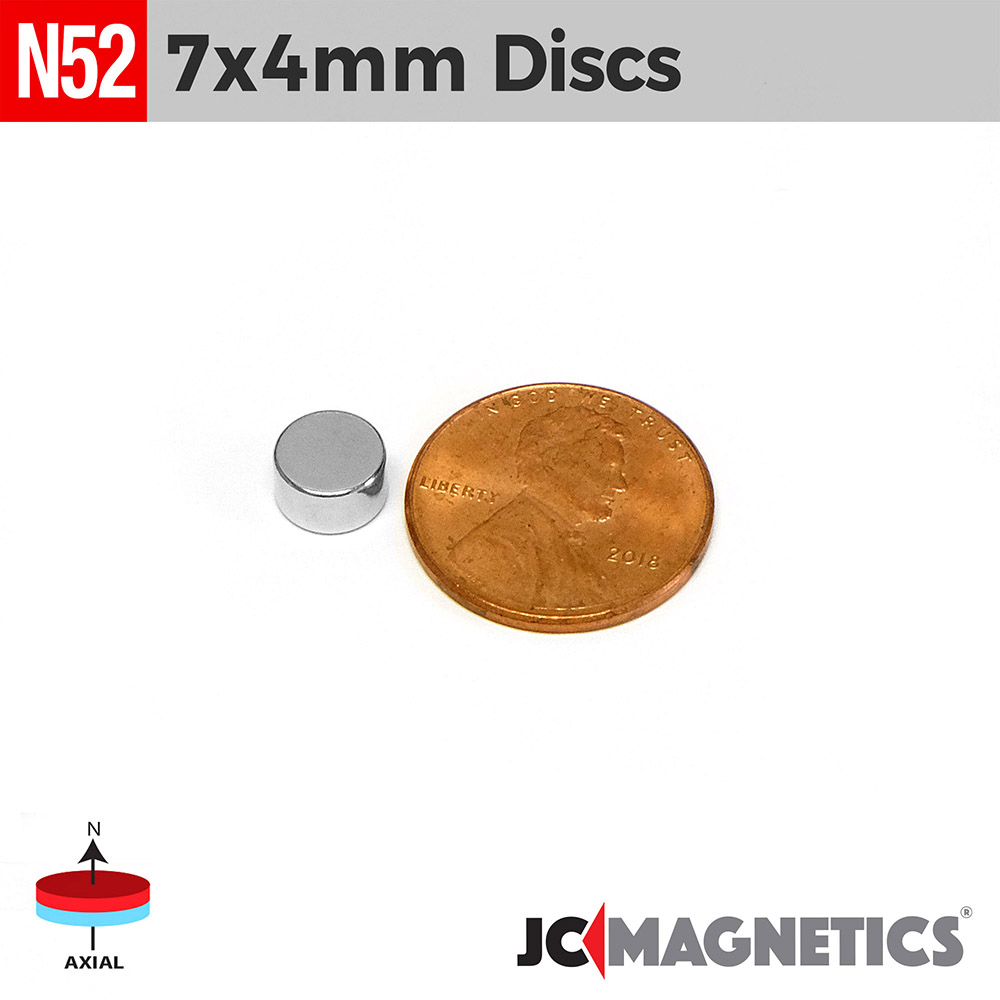 7mm x 4mm 5/16in x 1/8in N52 diskur Neodymium segull 7x4mm - smámynd 3