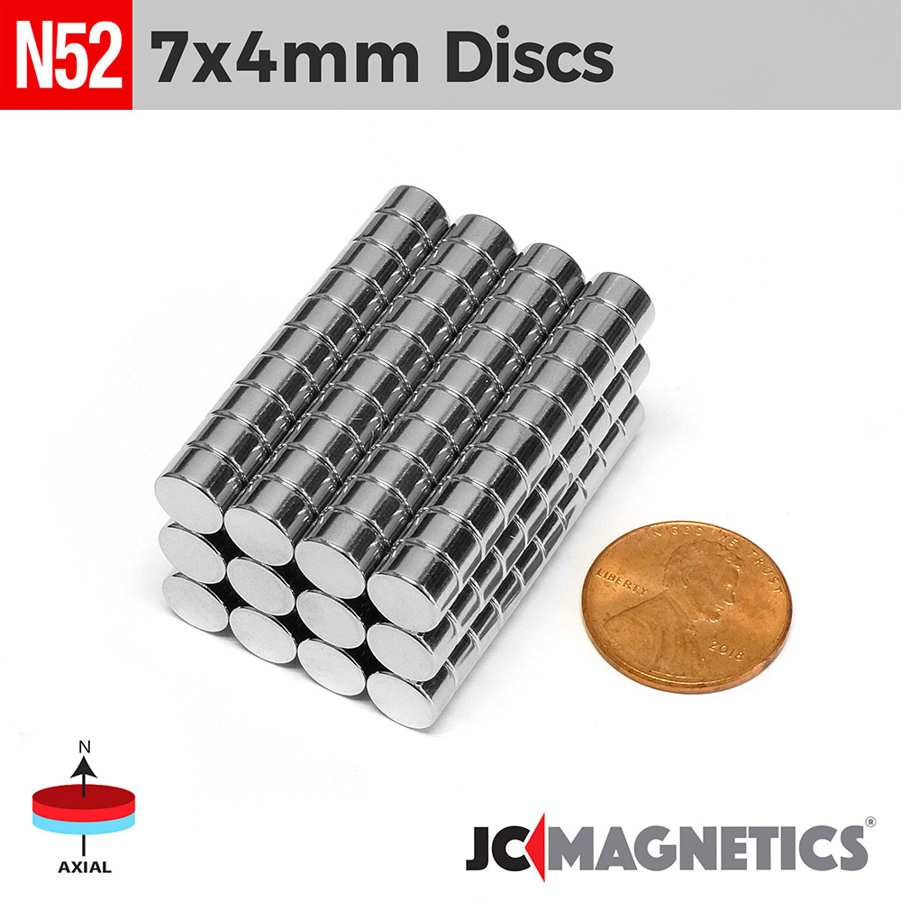 7mm x 4mm 5/16in x 1/8in N52 diskur Neodymium segull 7x4mm - smámynd 2