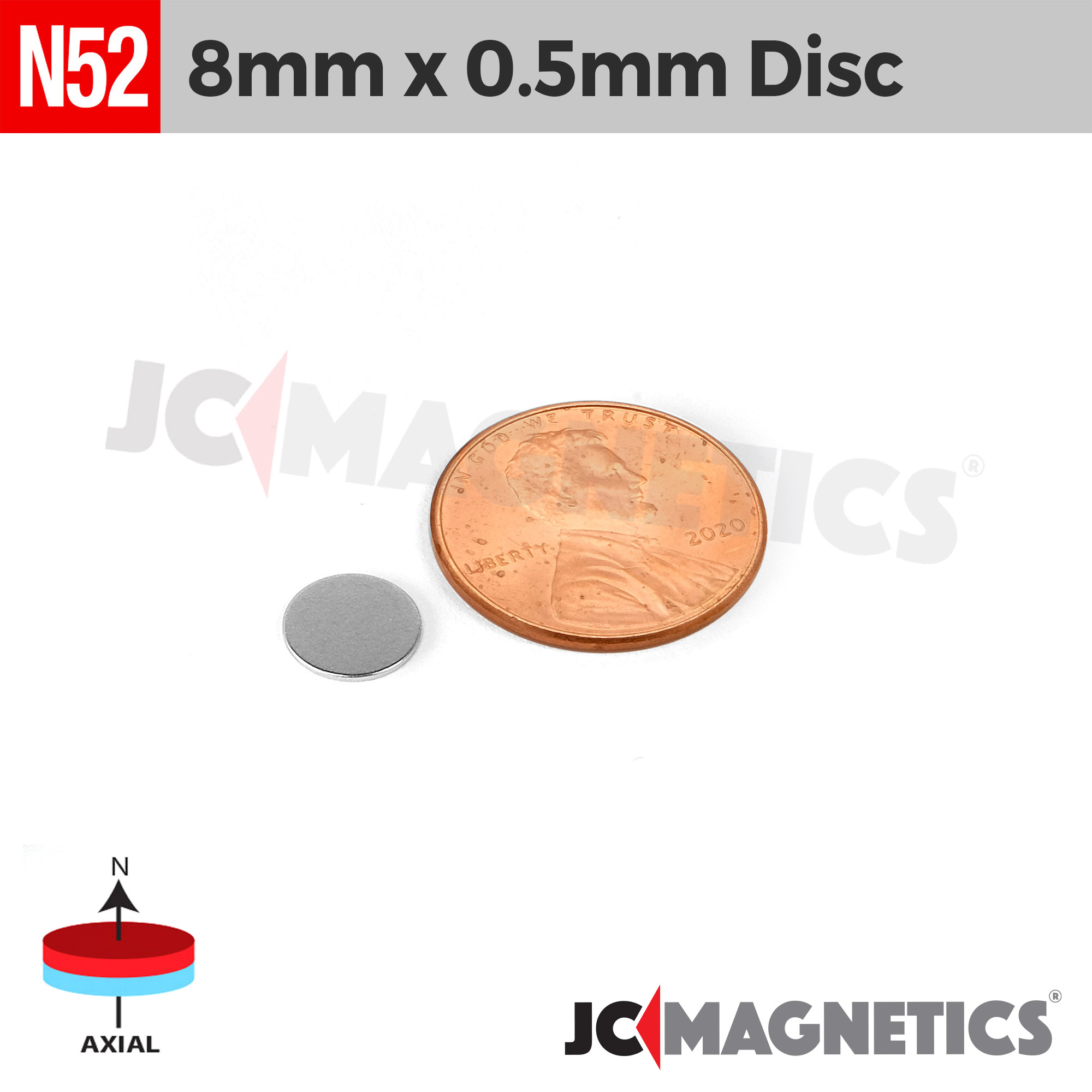 8mm x 0.5mm 5/16in x 1/64in N52 Þunnt diskur Neodymium segull 8x0.5mm - smámynd 2