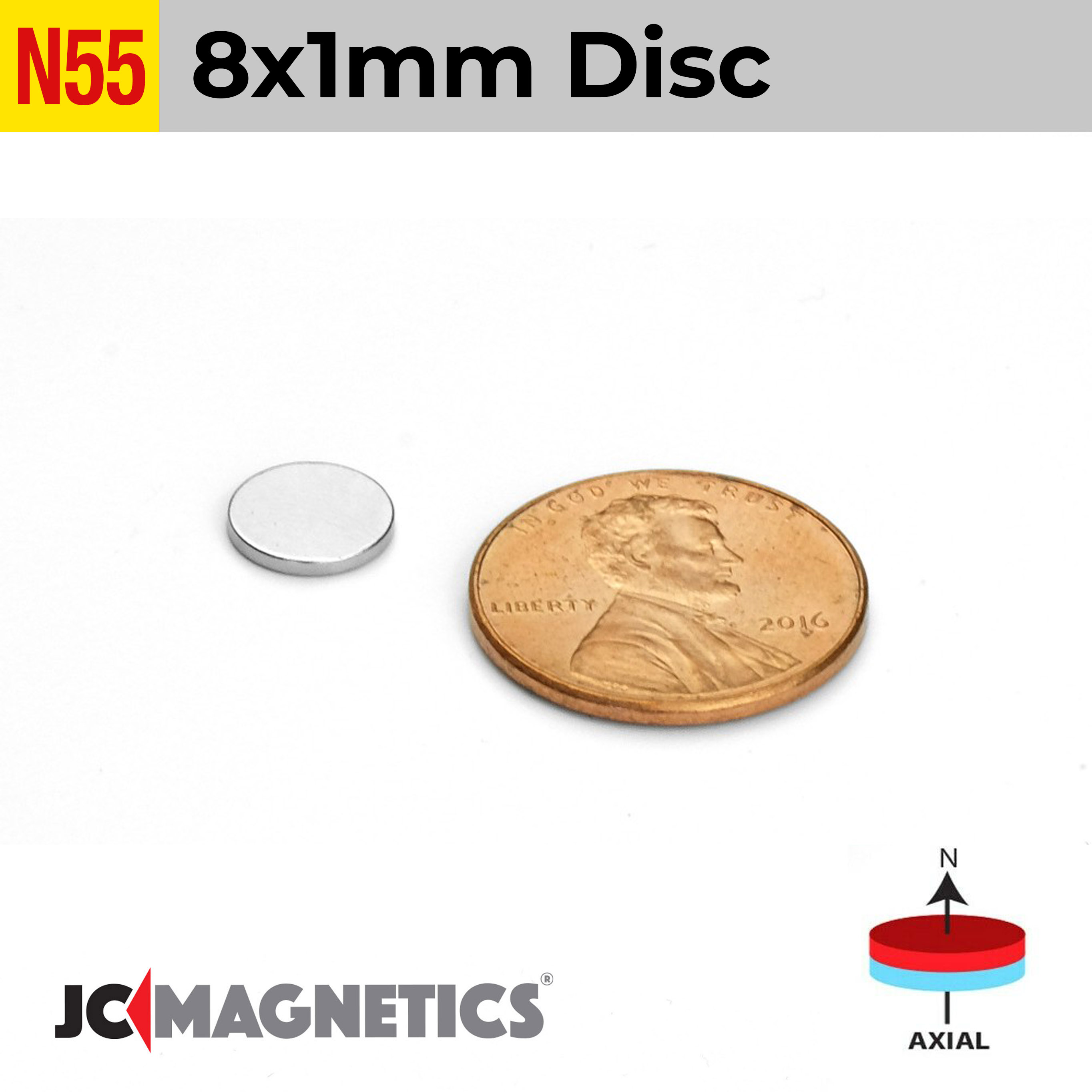 8mm x 1mm 5/16in x 1/32in N55 Þunnt diskur Neodymium segull 8x1mm - smámynd 2