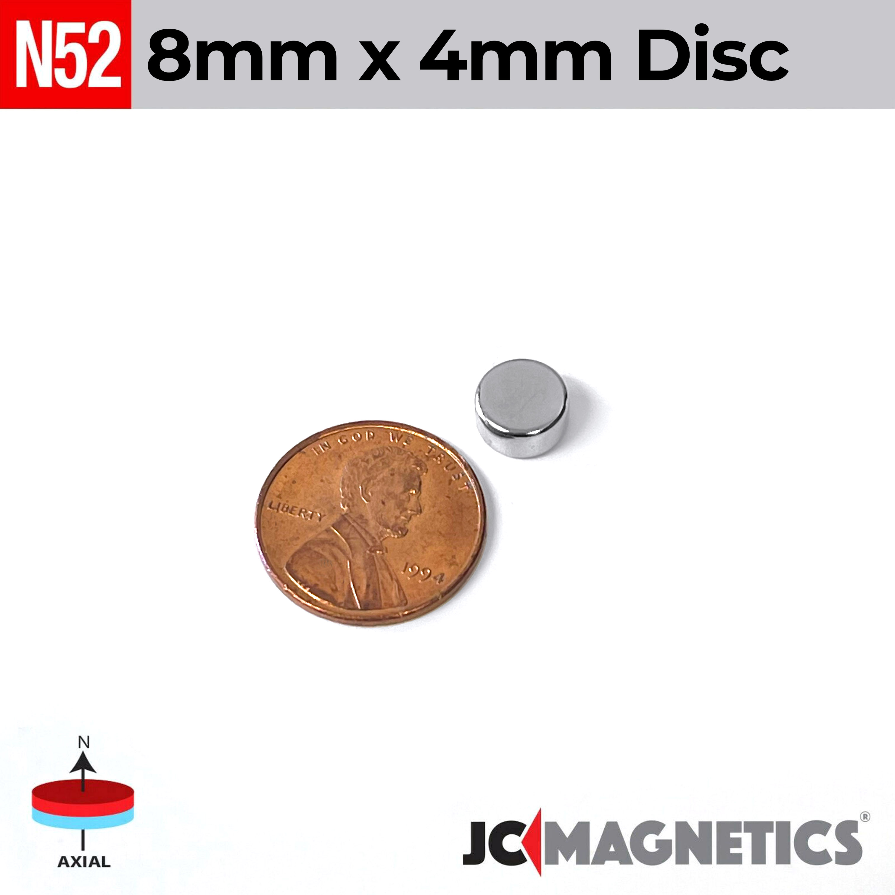8mm x 4mm 5/16in x 5/32in N52 diskur Neodymium segull 8x4mm - smámynd 2