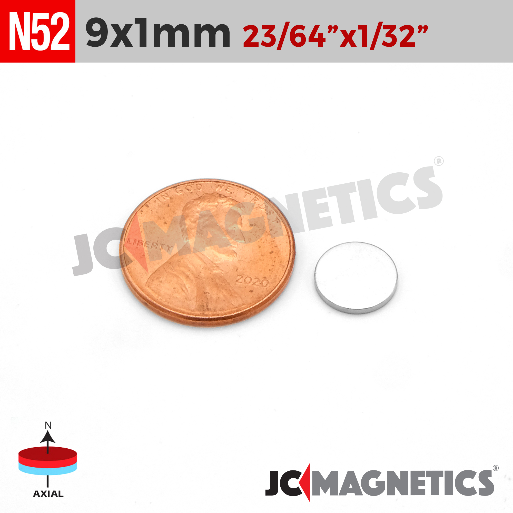 9mm x 1mm 23/64in x 1/32in N52 Þunnt diskur Neodymium segull 9x1mm - smámynd 2