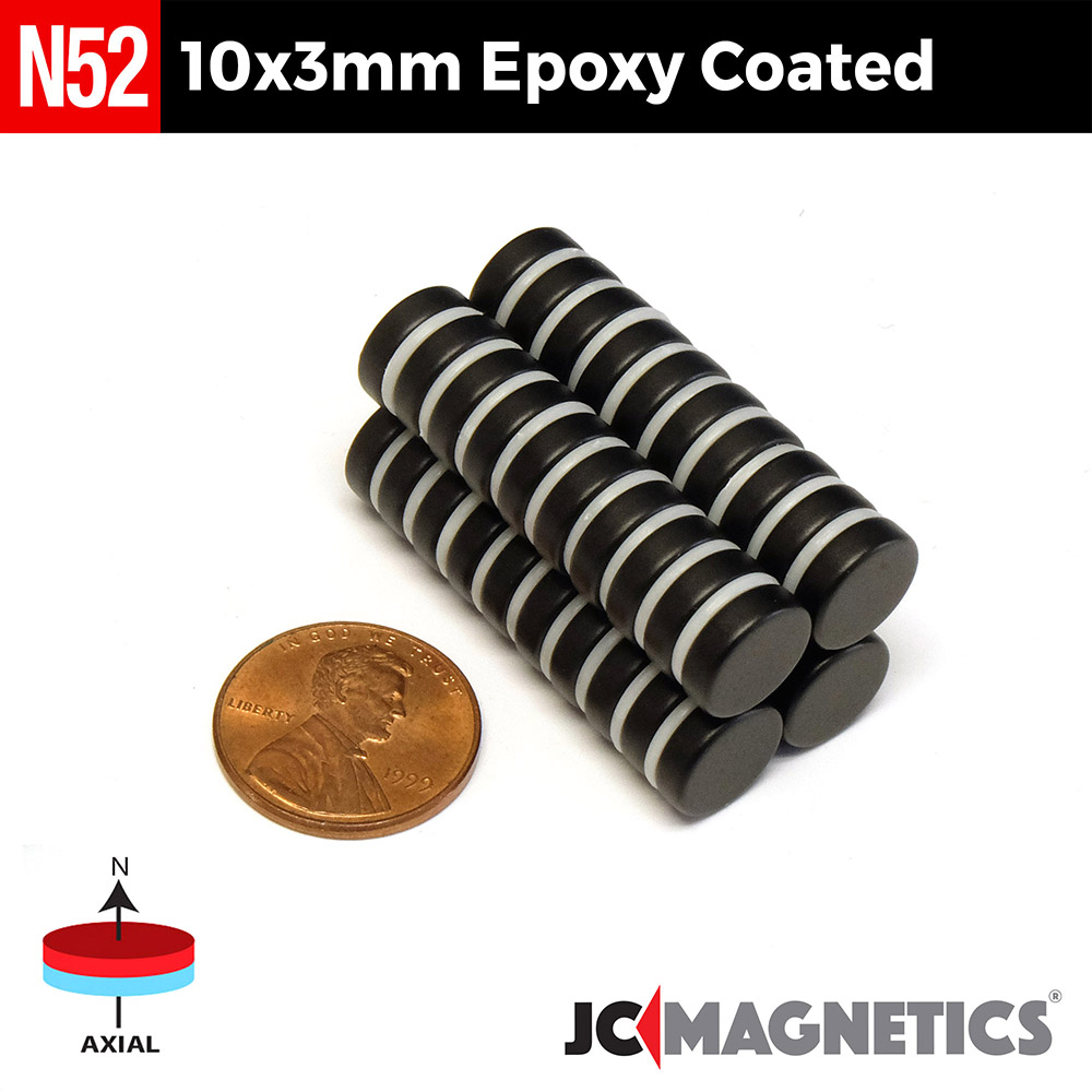 10mm x 3mm N52 Epoxýhúðaður diskur Neodymium segull 10x3mm - smámynd 2