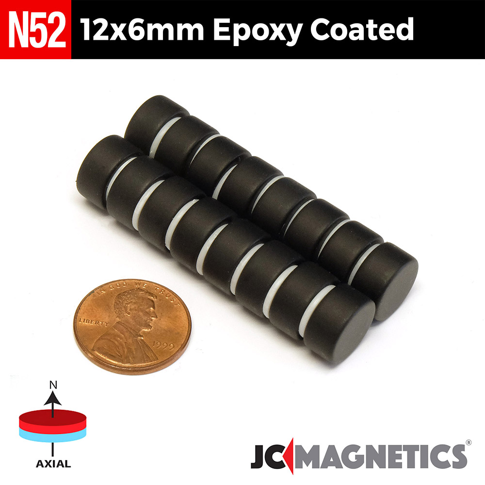 12mm x 6mm N52 Epoxýhúðaður diskur Neodymium segull 12x6mm - smámynd 2