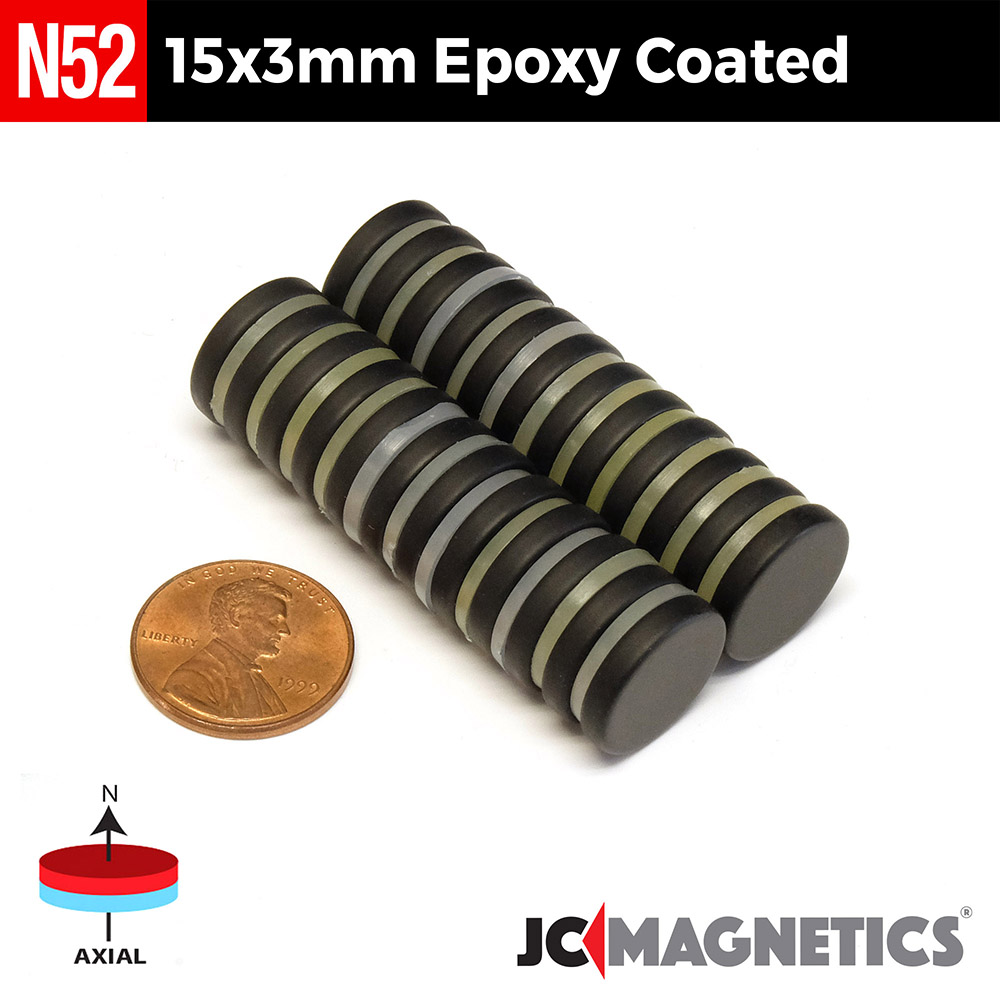 15mm x 3mm N52 Epoxýhúðaður diskur Neodymium segull 15x3mm - smámynd 2